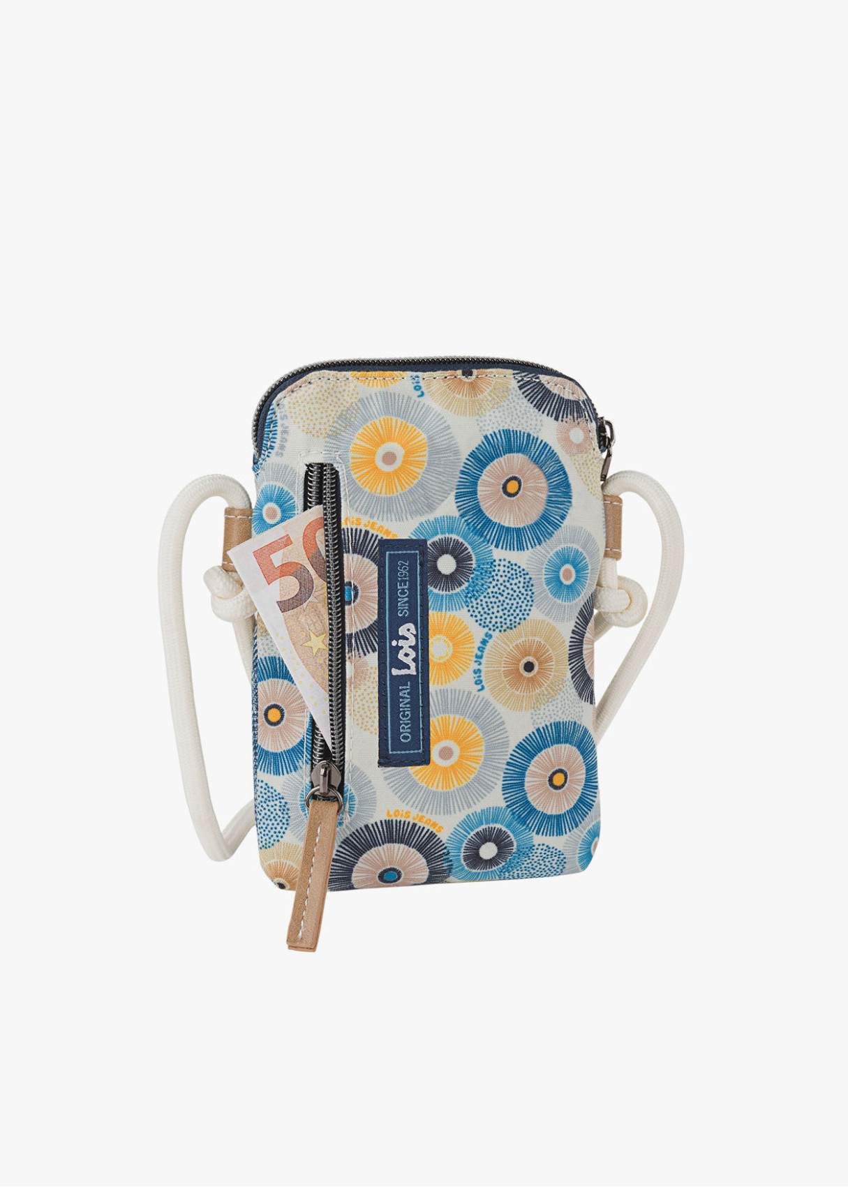 Bolso bandolera móvil estampado denim azul