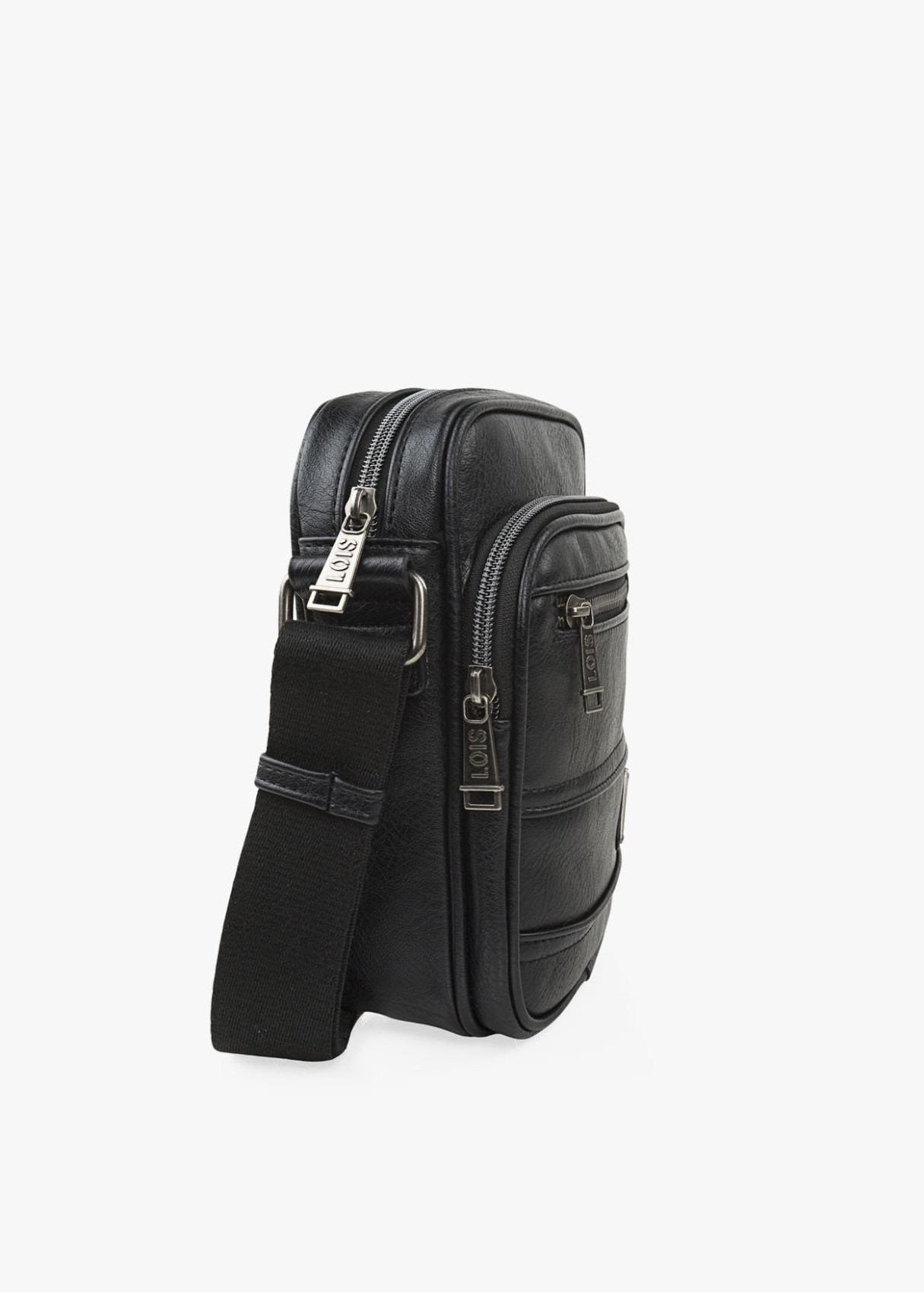 Bandolera Ajustable pequeña bolsillo frontal logo metálico negra