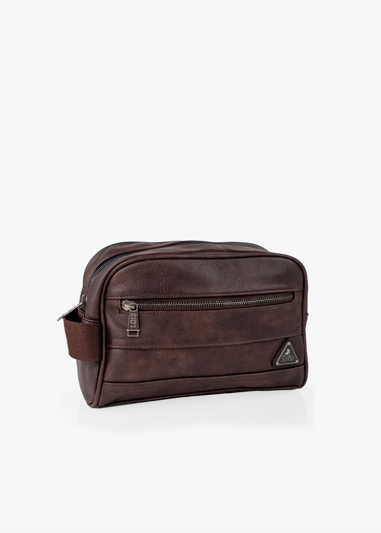 Neceser Pequeño cremalleras y asa lateral marrón