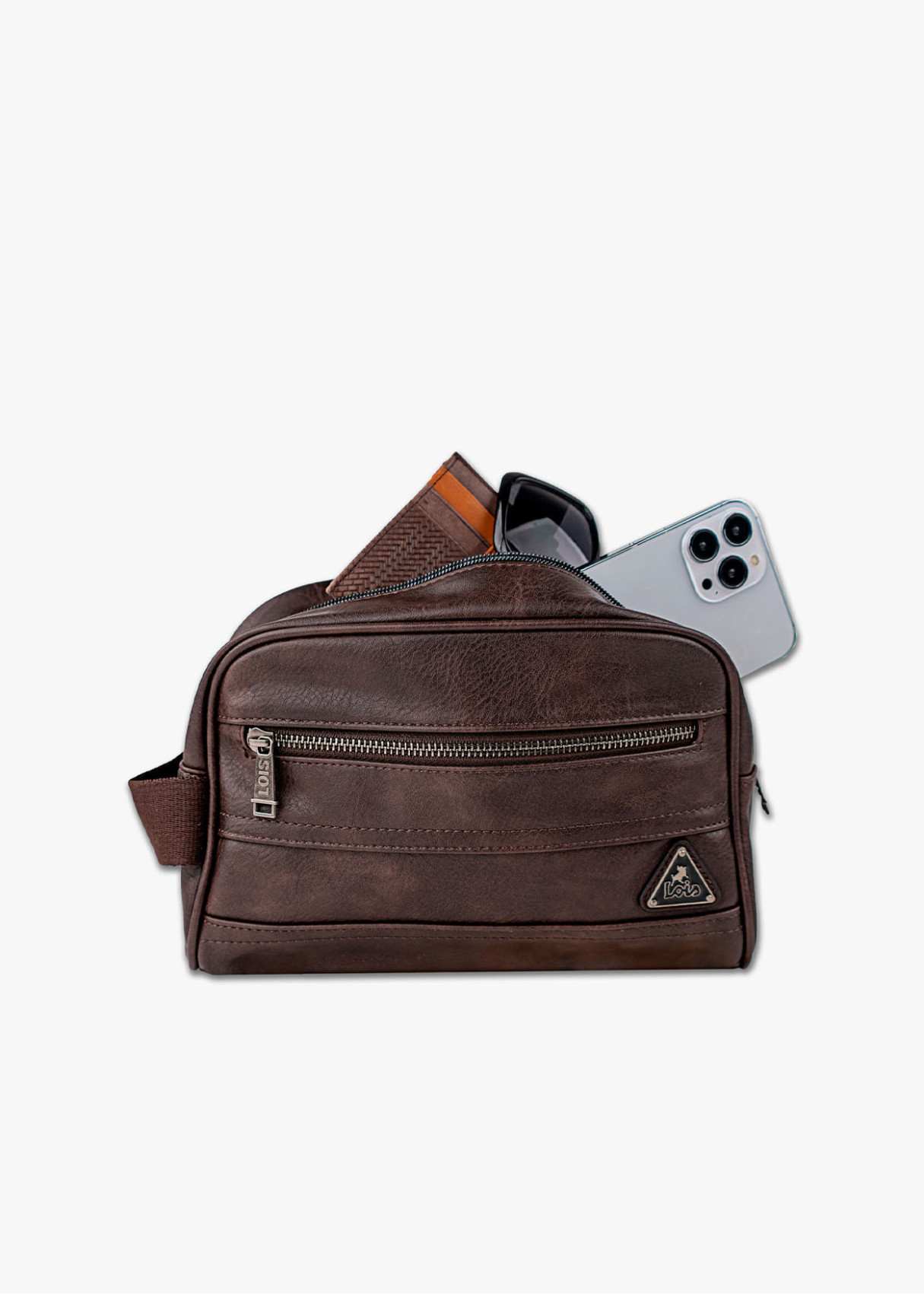 Neceser Pequeño cremalleras y asa lateral marrón