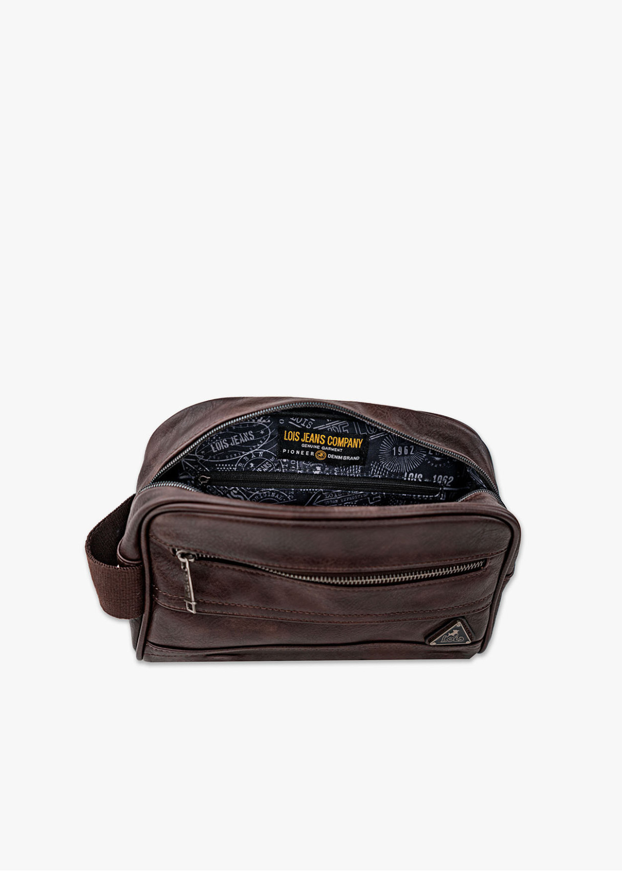 Neceser Pequeño cremalleras y asa lateral marrón