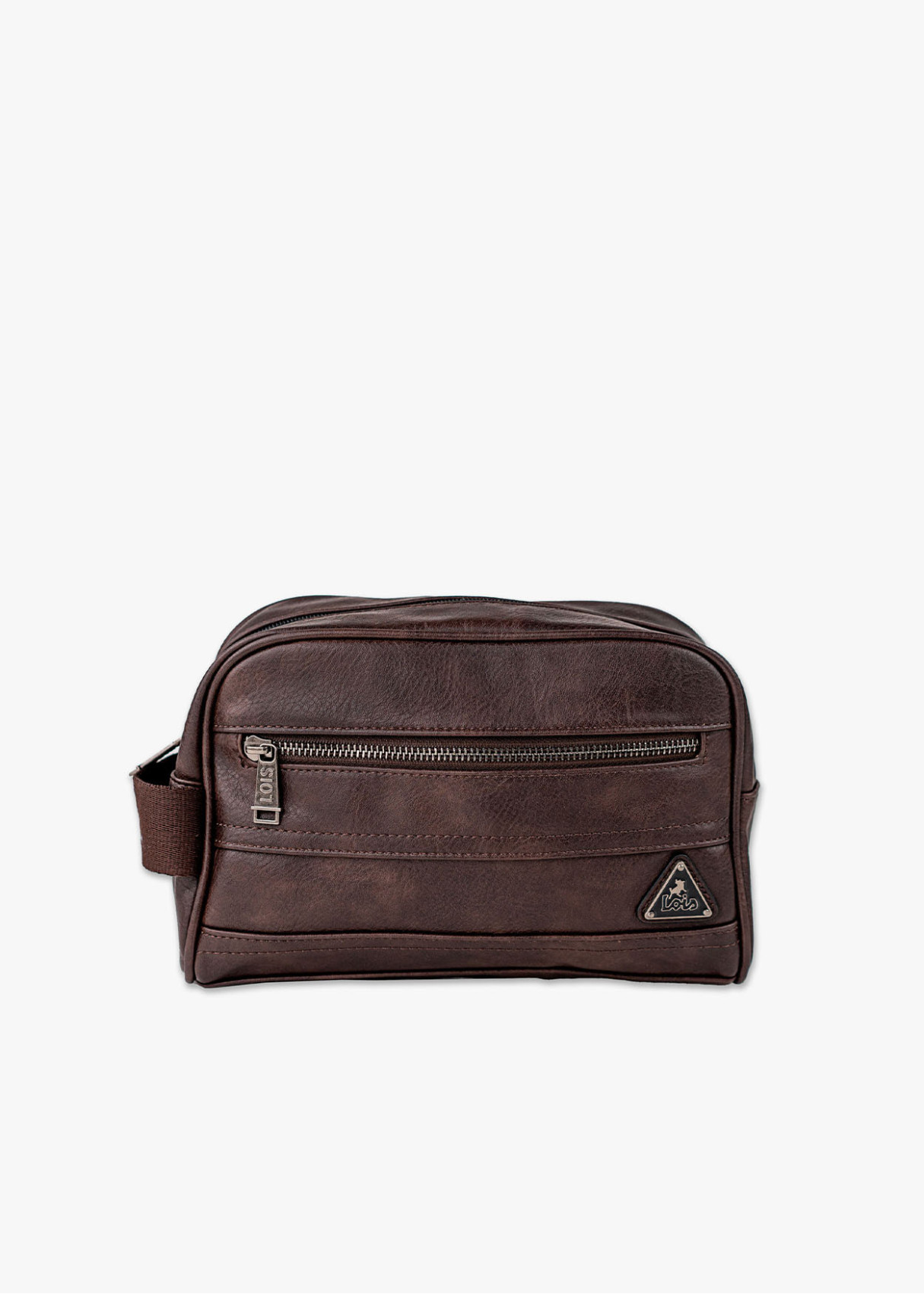 Neceser Pequeño cremalleras y asa lateral marrón