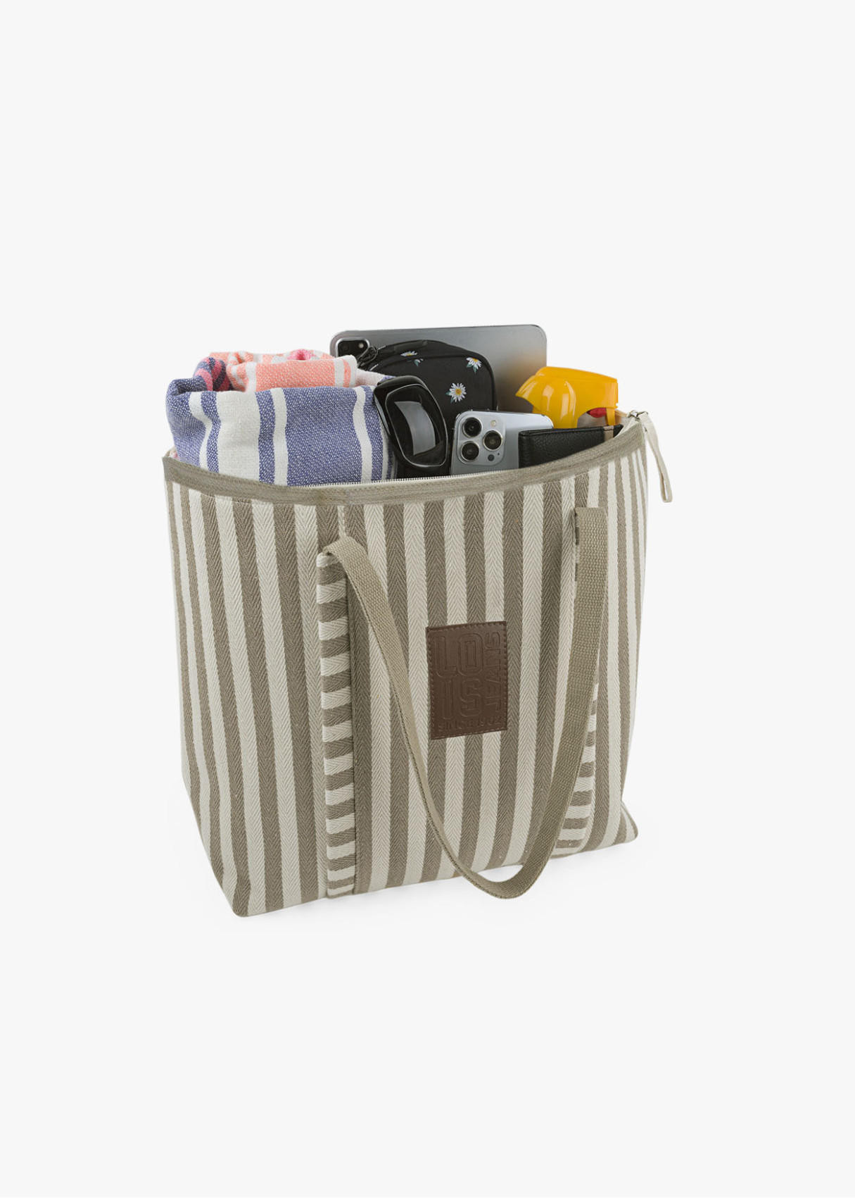 Bolso Playa Grande cremallera rayas taupe