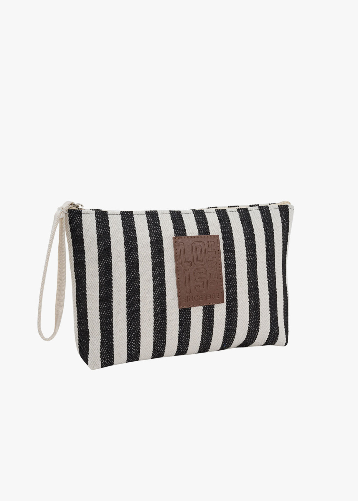 Bolsa de mano cremallera y asa lateral rayas negro