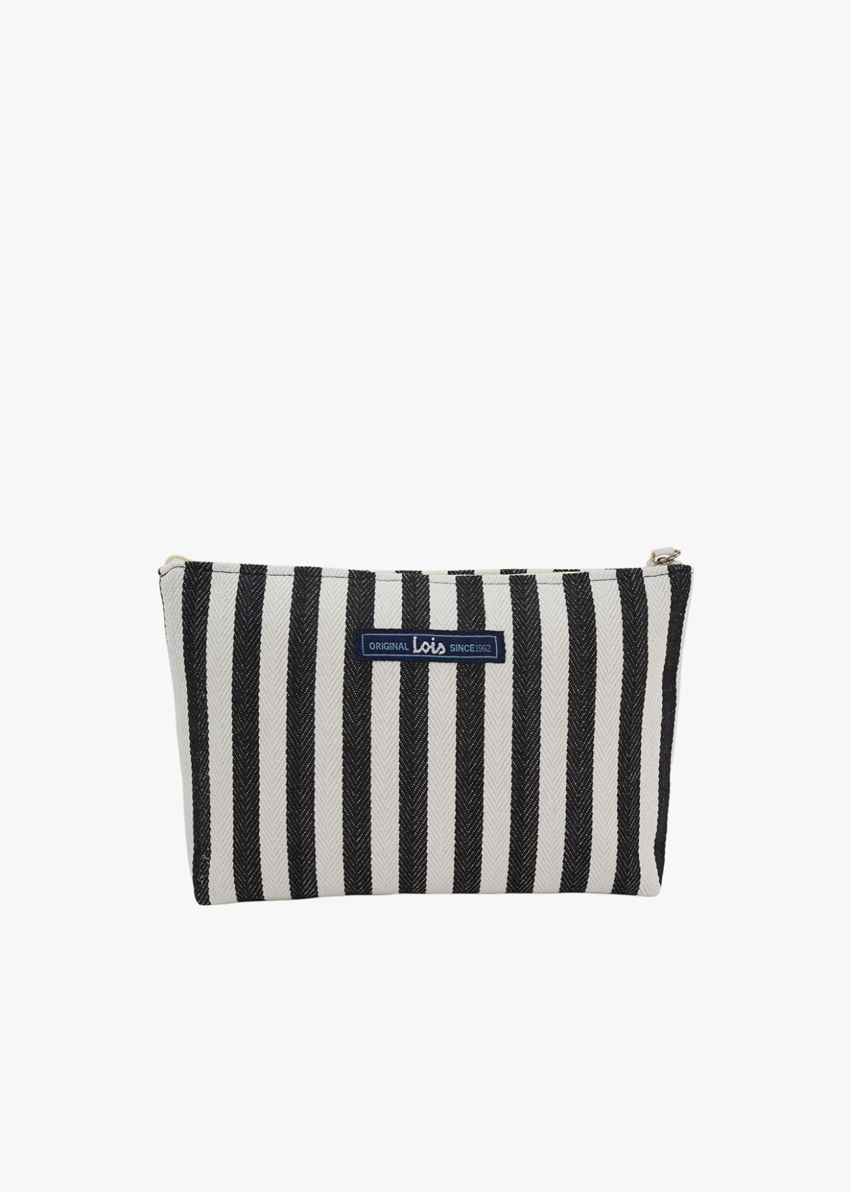 Bolsa de mano cremallera y asa lateral rayas negro