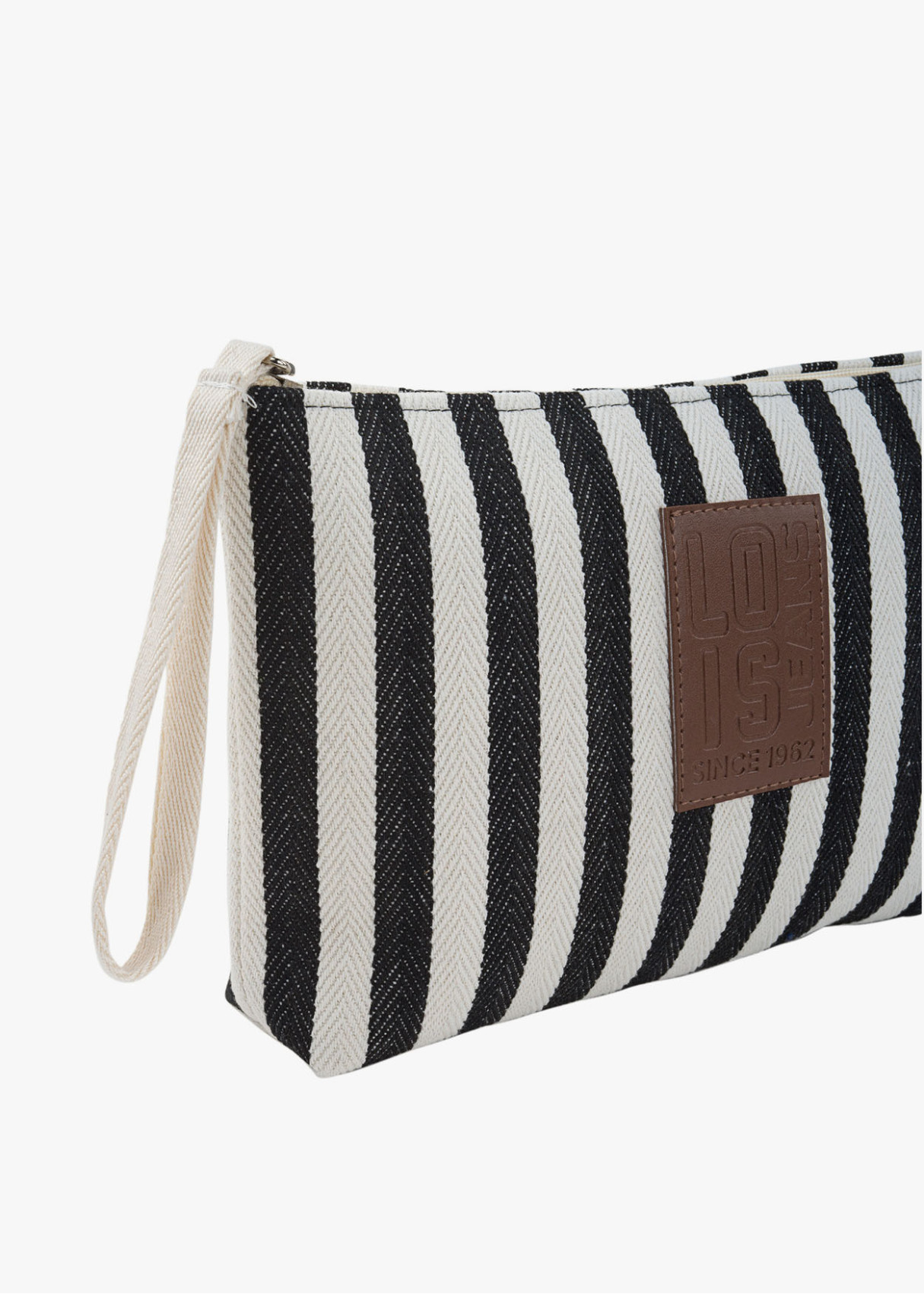 Bolsa de mano cremallera y asa lateral rayas negro
