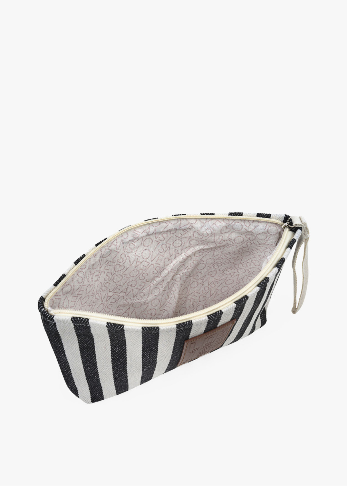 Bolsa de mano cremallera y asa lateral rayas negro