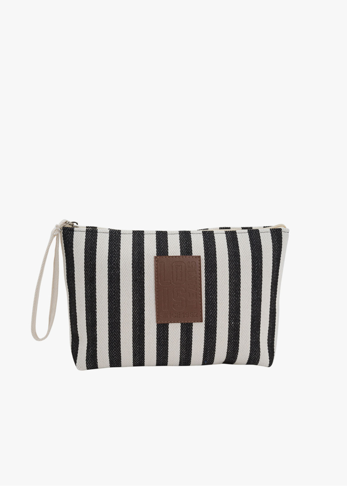 Bolsa de mano cremallera y asa lateral rayas negro