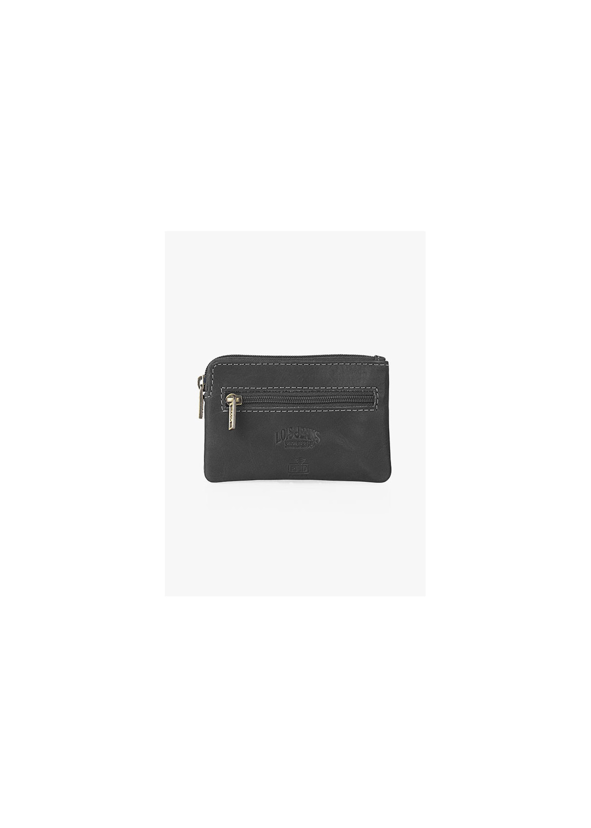 Monedero piel portamonedas pequeño bolsillos cremalleras negro