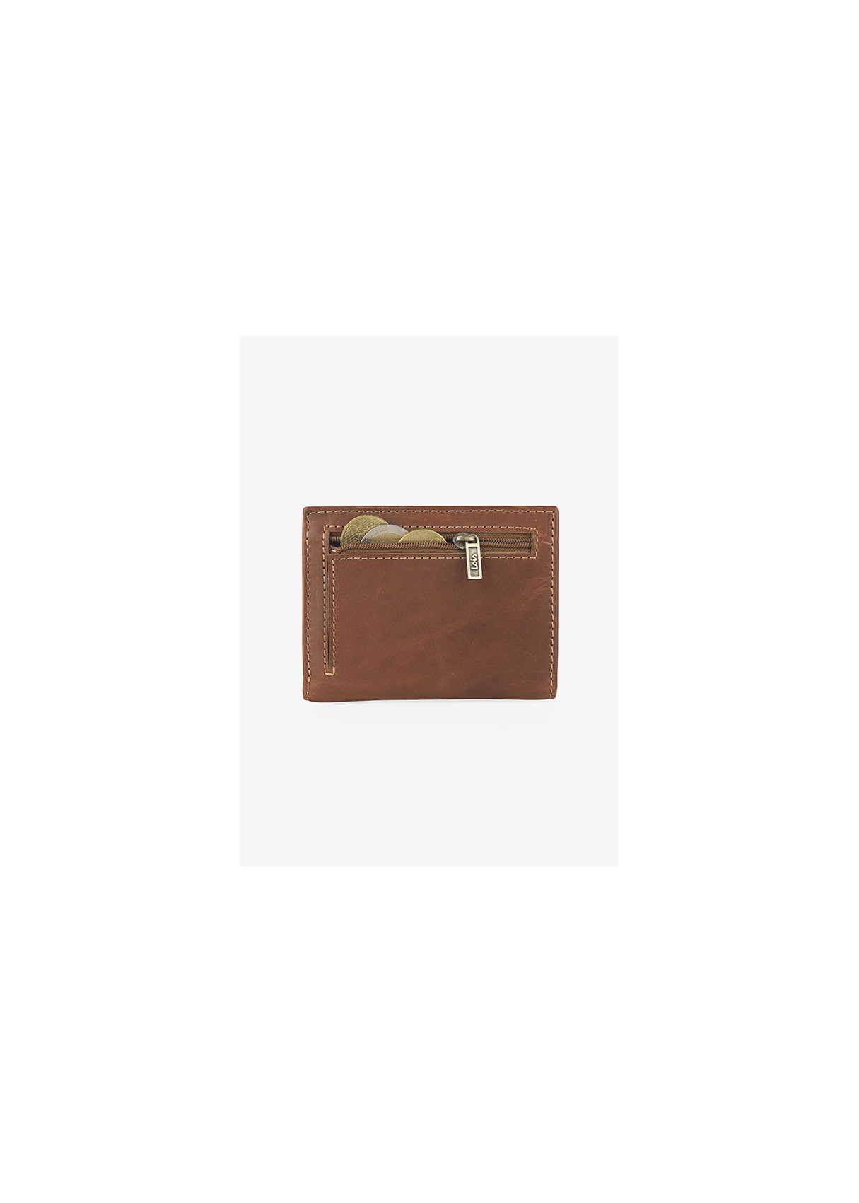 Cartera billetera de Piel Con Monedero Y Múltiples Compartimentos con logo frontal marrón