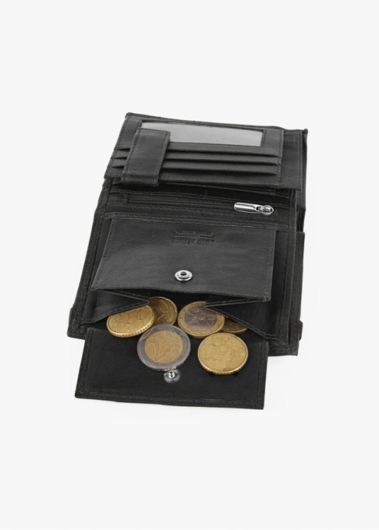 Cartera billetera de Piel Con Monedero Y Múltiples Compartimentos negro