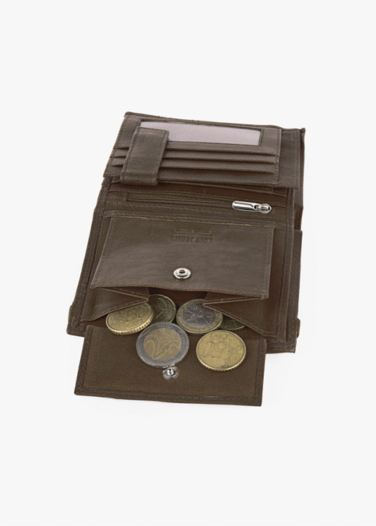 Cartera billetera de Piel Con Monedero Y Múltiples Compartimentos marrón