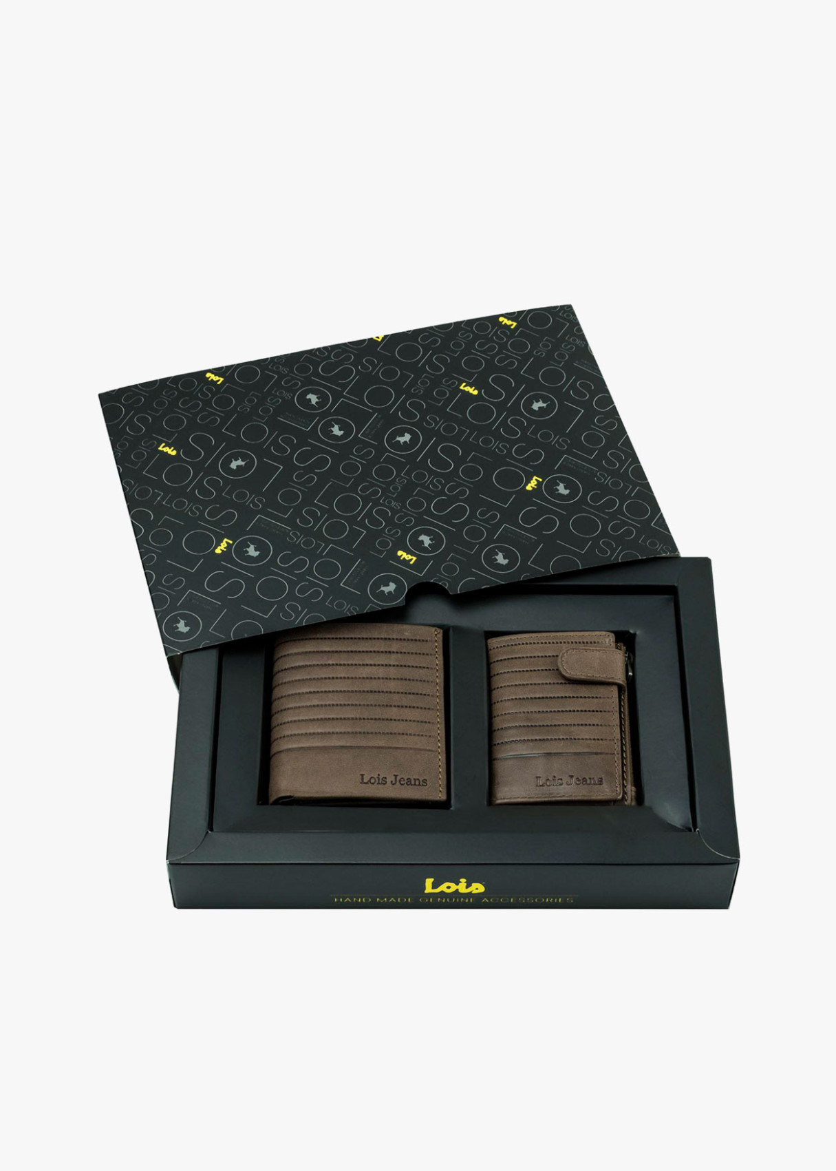 Conjunto De Cartera Billetera Con Monedero De Piel Con Protección De Seguridad RFID detalle textura marrón