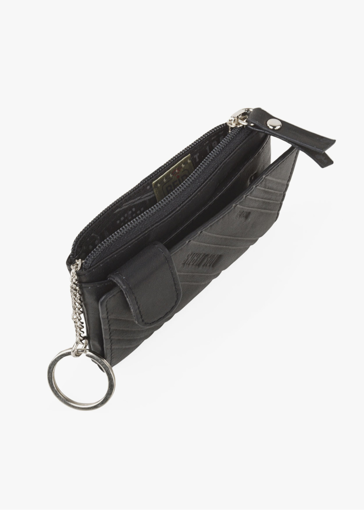 Cartera billetera de Piel Con Compartimento Para Tarjetas y llavero negra