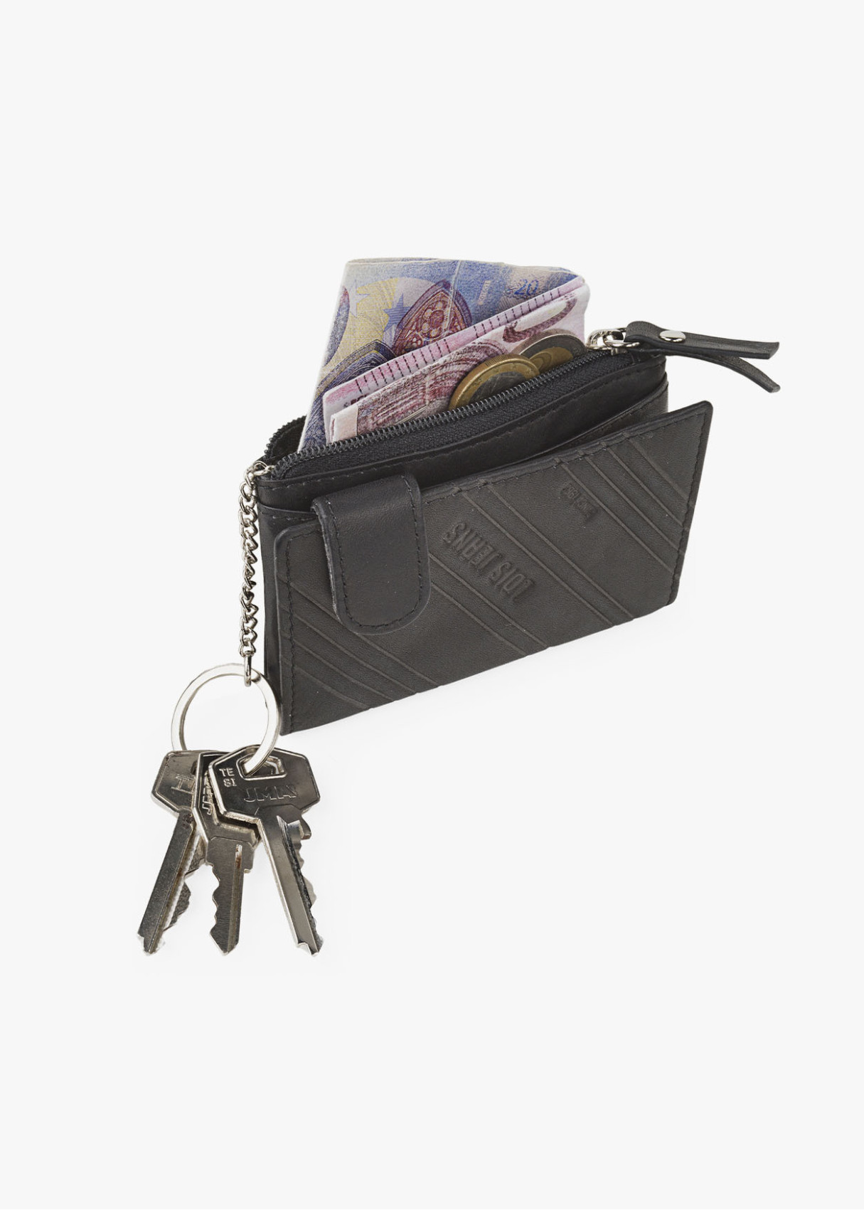 Cartera billetera de Piel Con Compartimento Para Tarjetas y llavero negra
