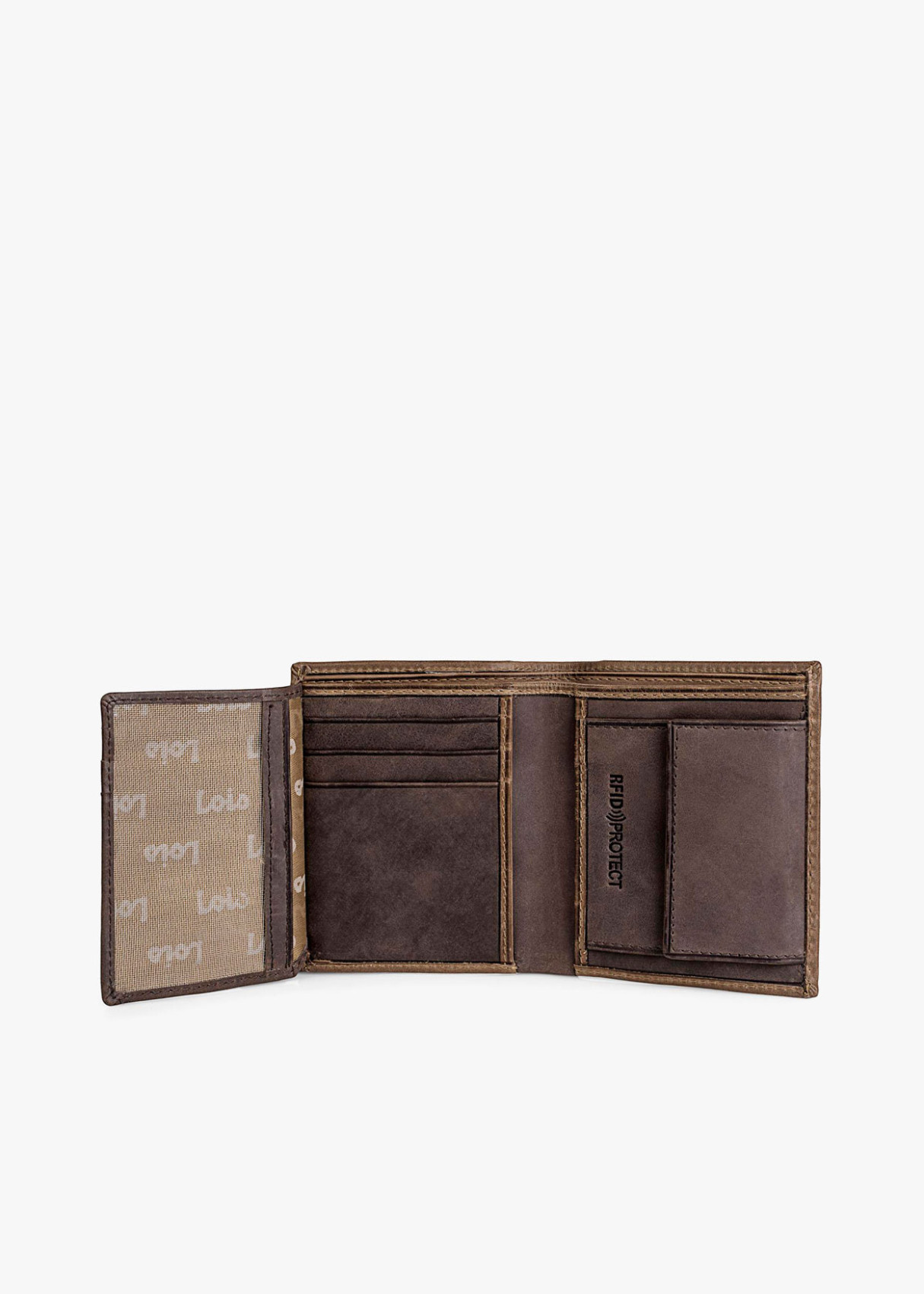 Conjunto De Cartera Billetera Con Monedero De Piel Con Protección De Seguridad RFID detalle textura marrón