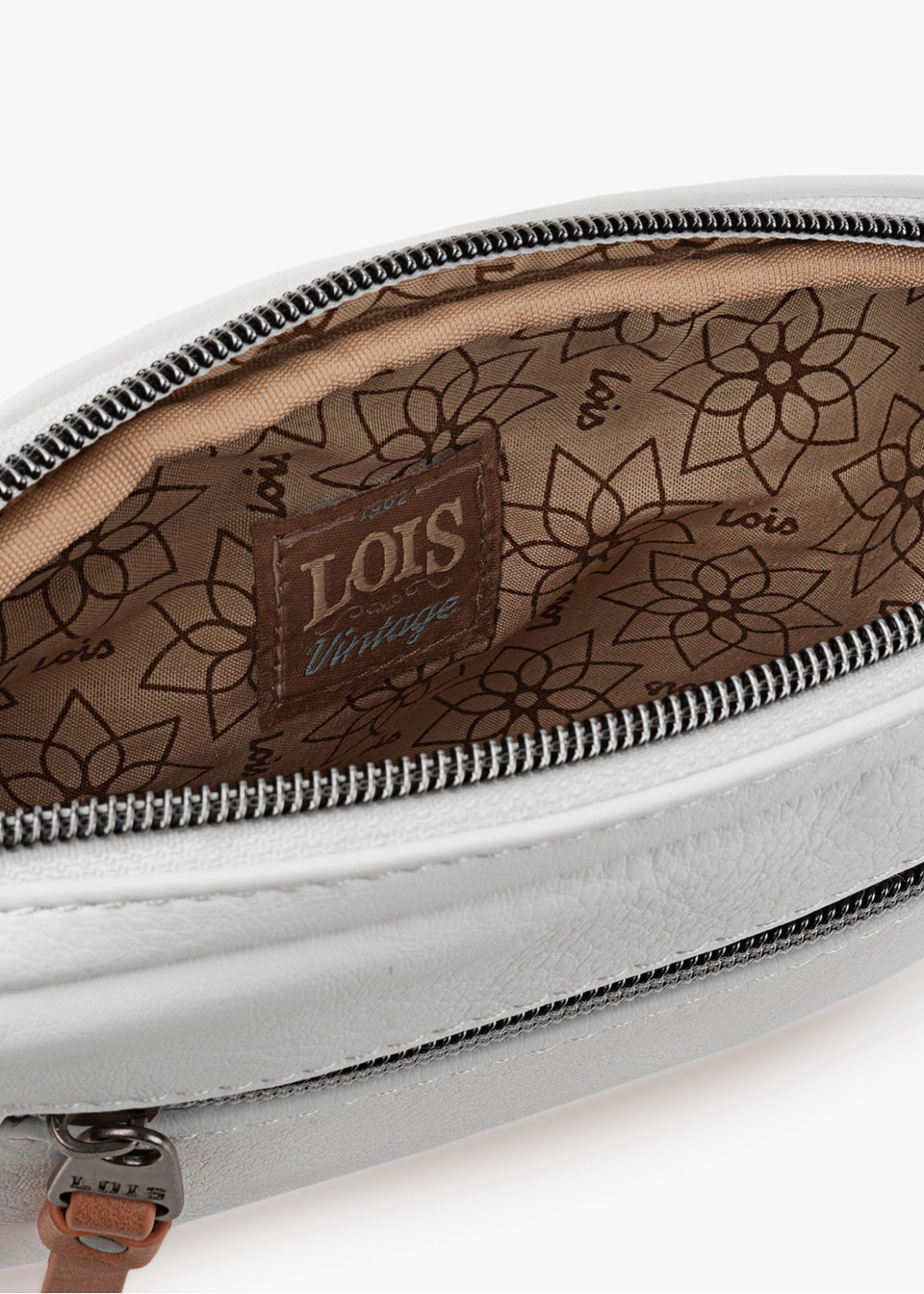 Bolso bandolera estampado bordado bolsillo frontal cremallera blanco