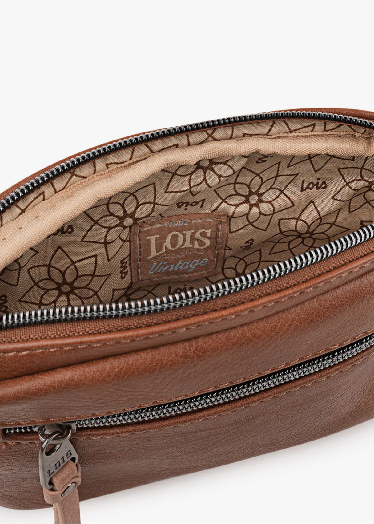 Bolso bandolera estampado bordado bolsillo frontal cremallera cuero