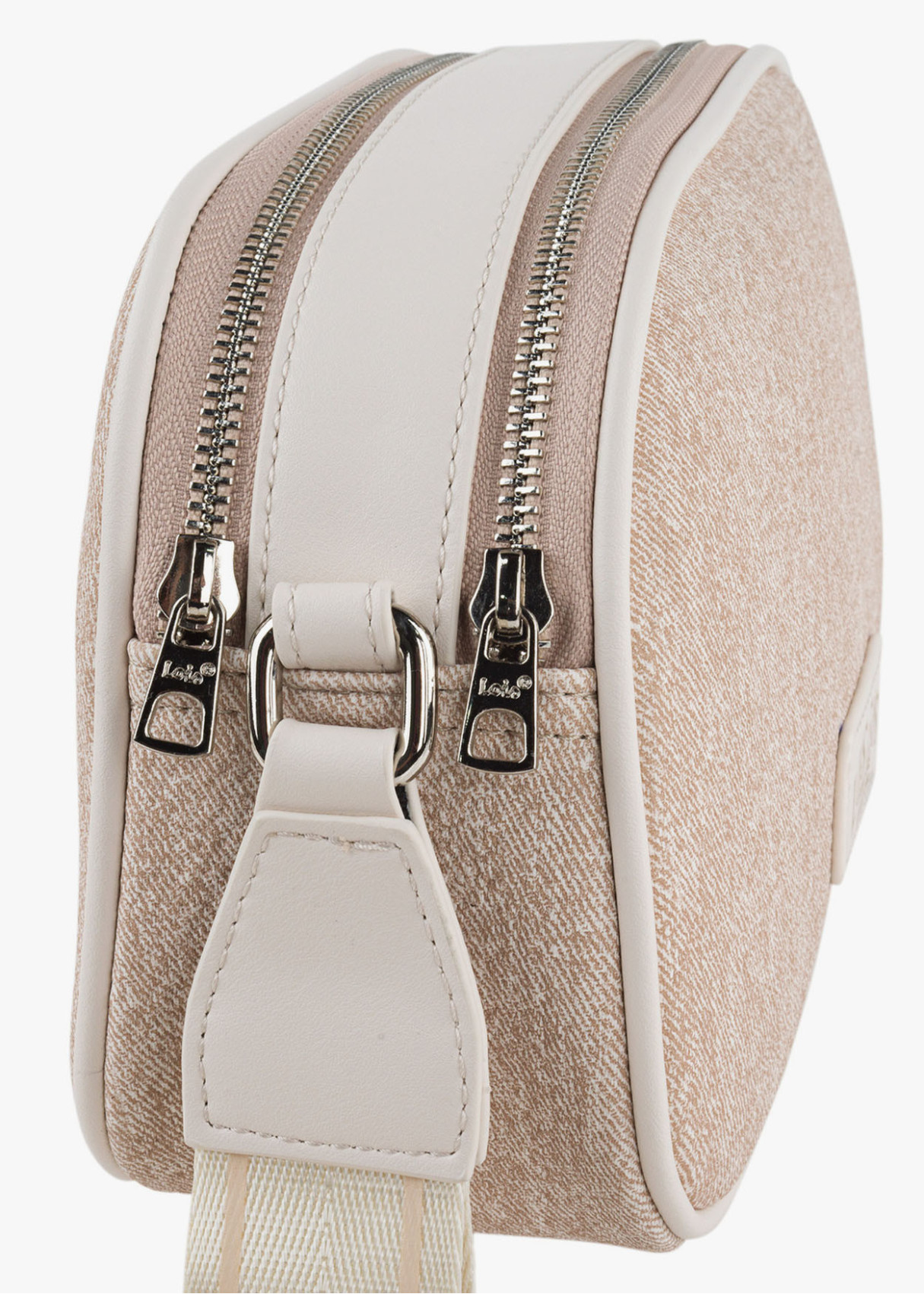 Bandolera ajustable logo frontal bolsillo trasero beige