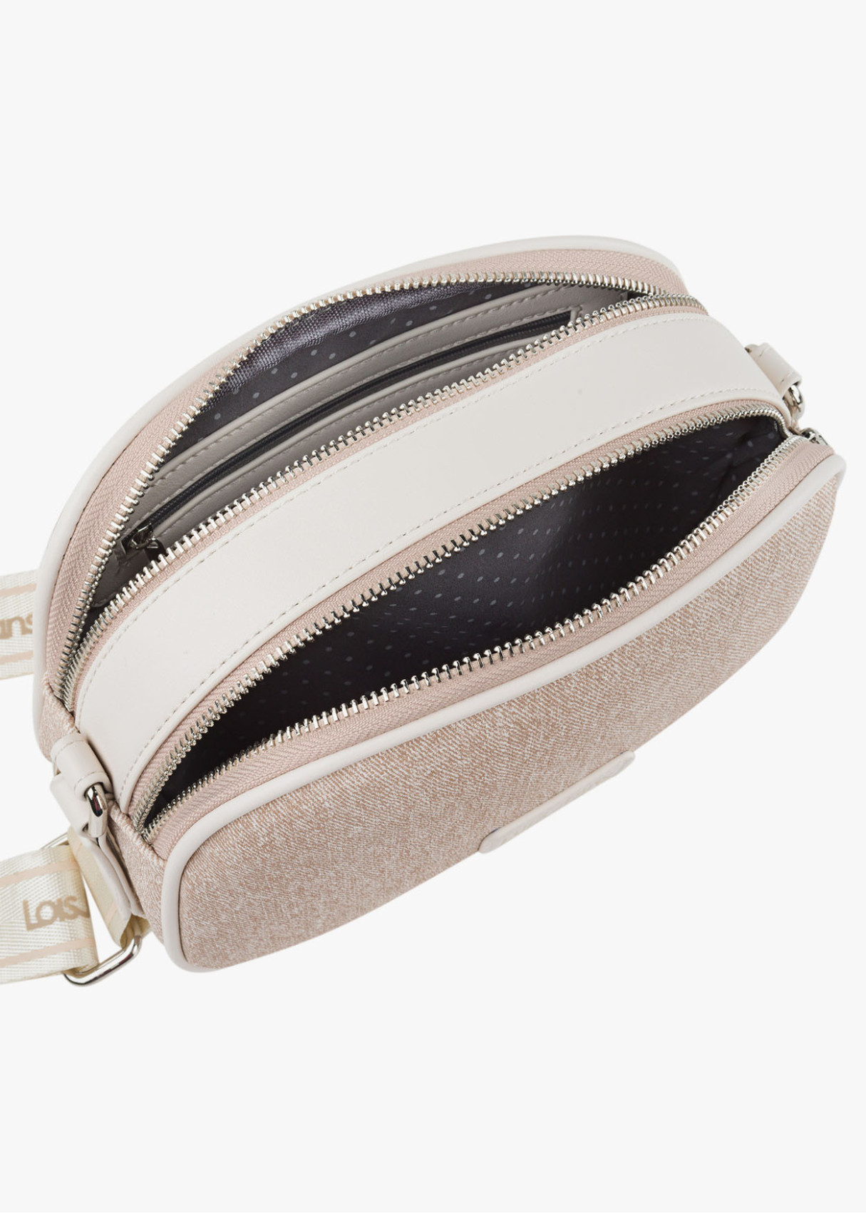 Bandolera ajustable logo frontal bolsillo trasero beige