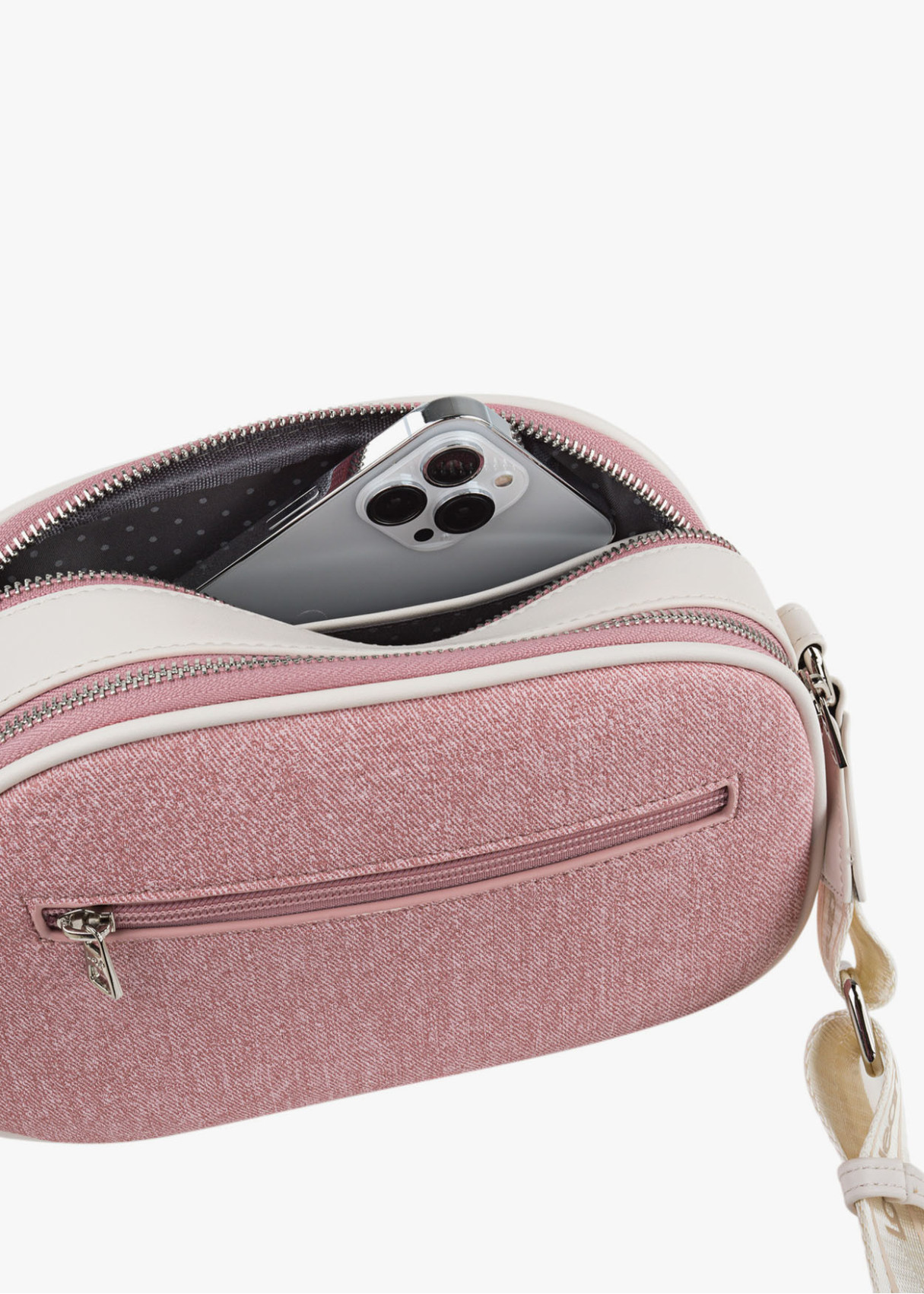 Bandolera ajustable logo frontal bolsillo trasero rosa