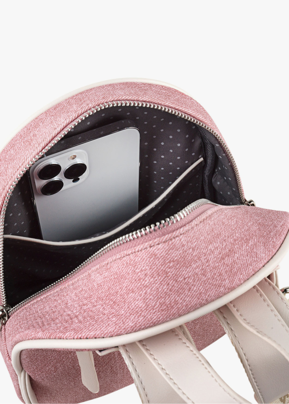 Mochila ajustable antirrobo bolsillo frontal cremallera rosa