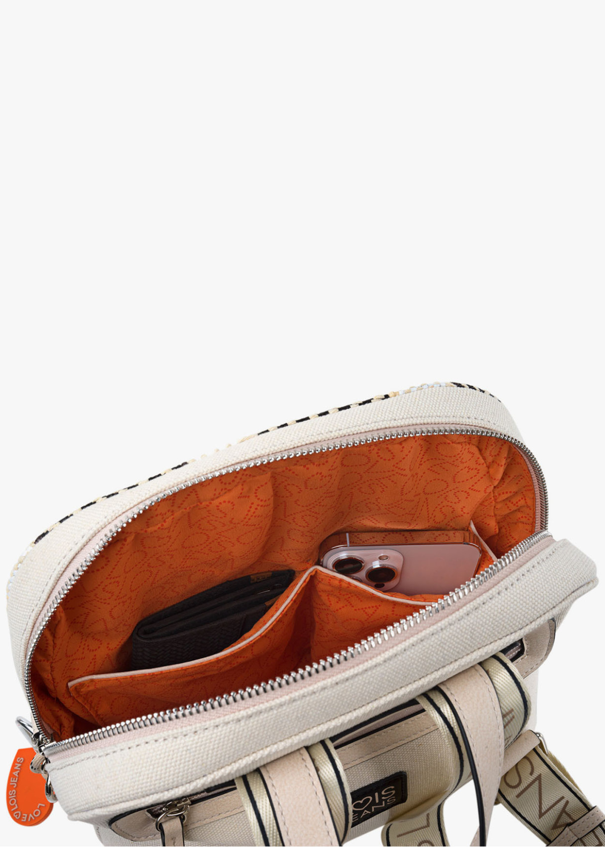 Mochila antirrobo impermeable estampado rayas Lois Love beige