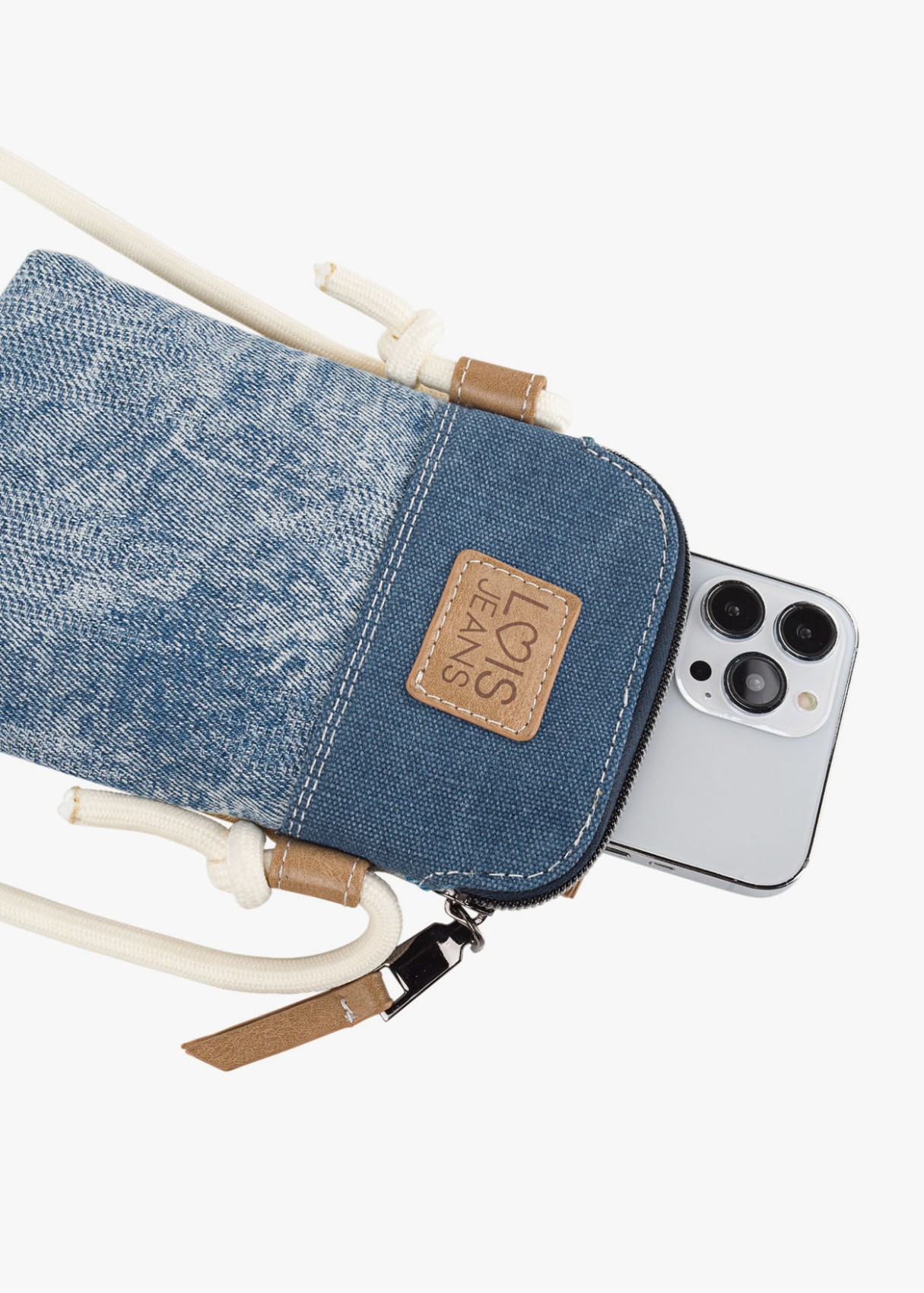 Bolso bandolera móvil estampado denim azul