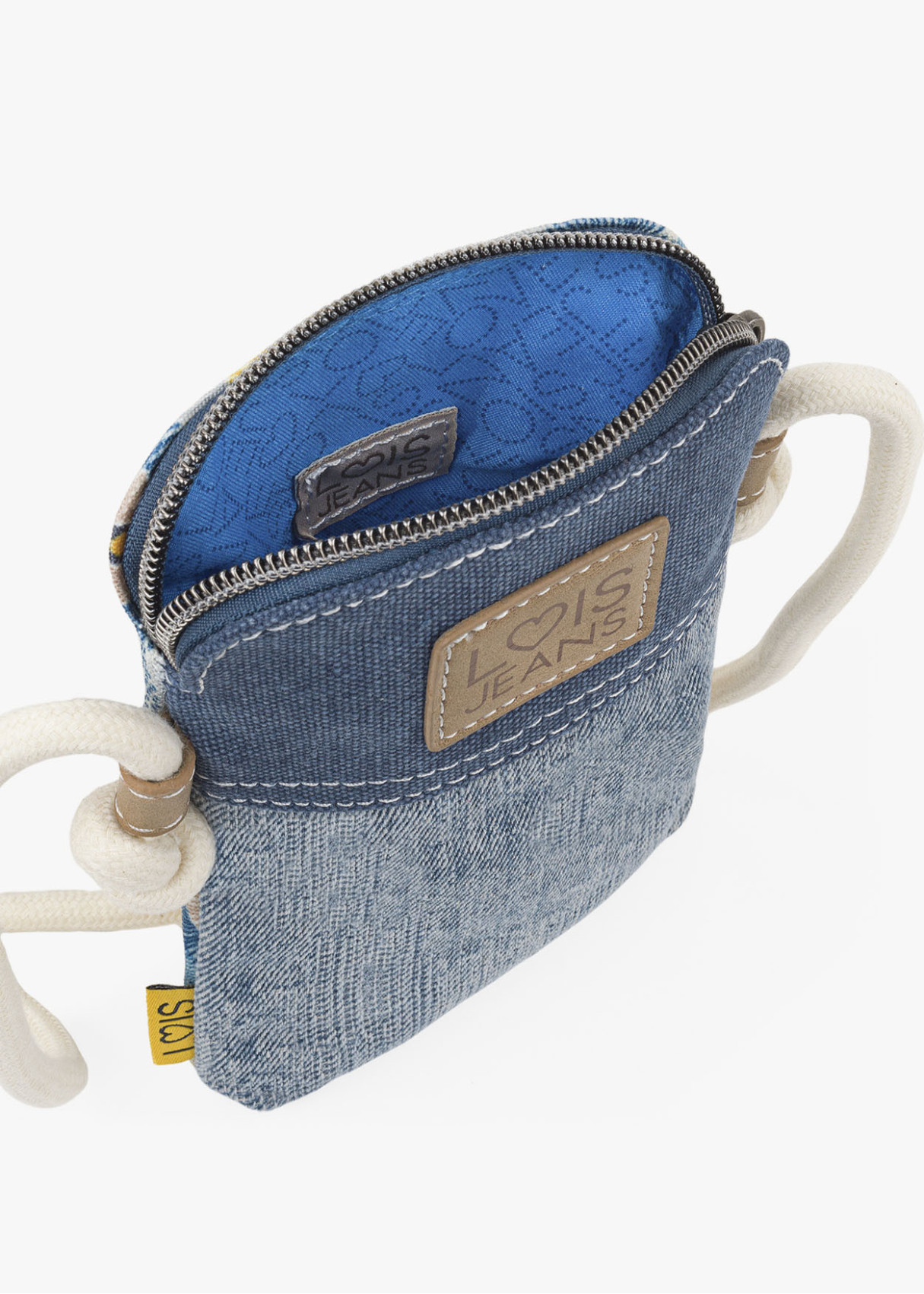 Bolso bandolera móvil estampado denim azul