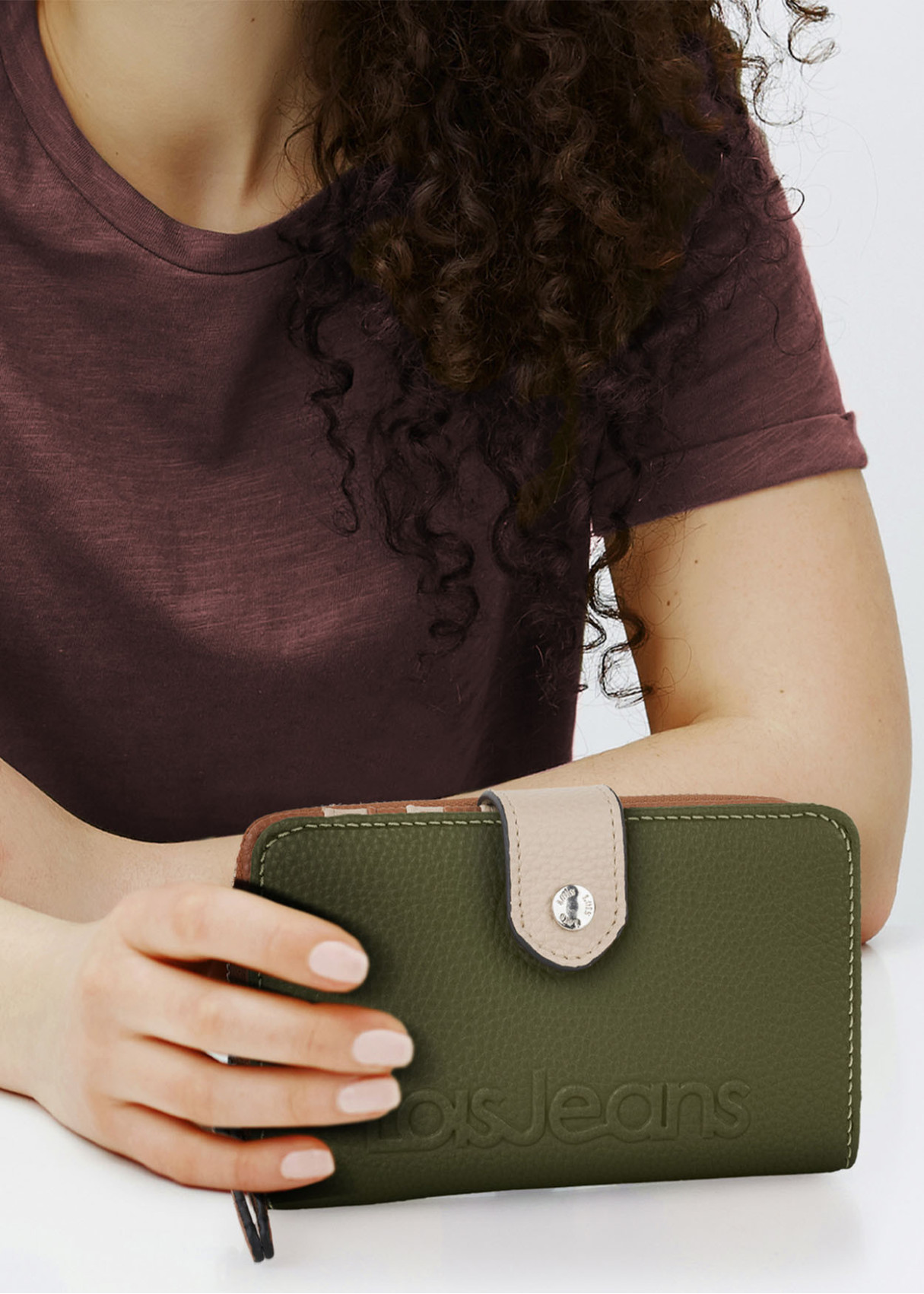 Cartera Monedero Grande con Cierre Central De Cremallera caqui