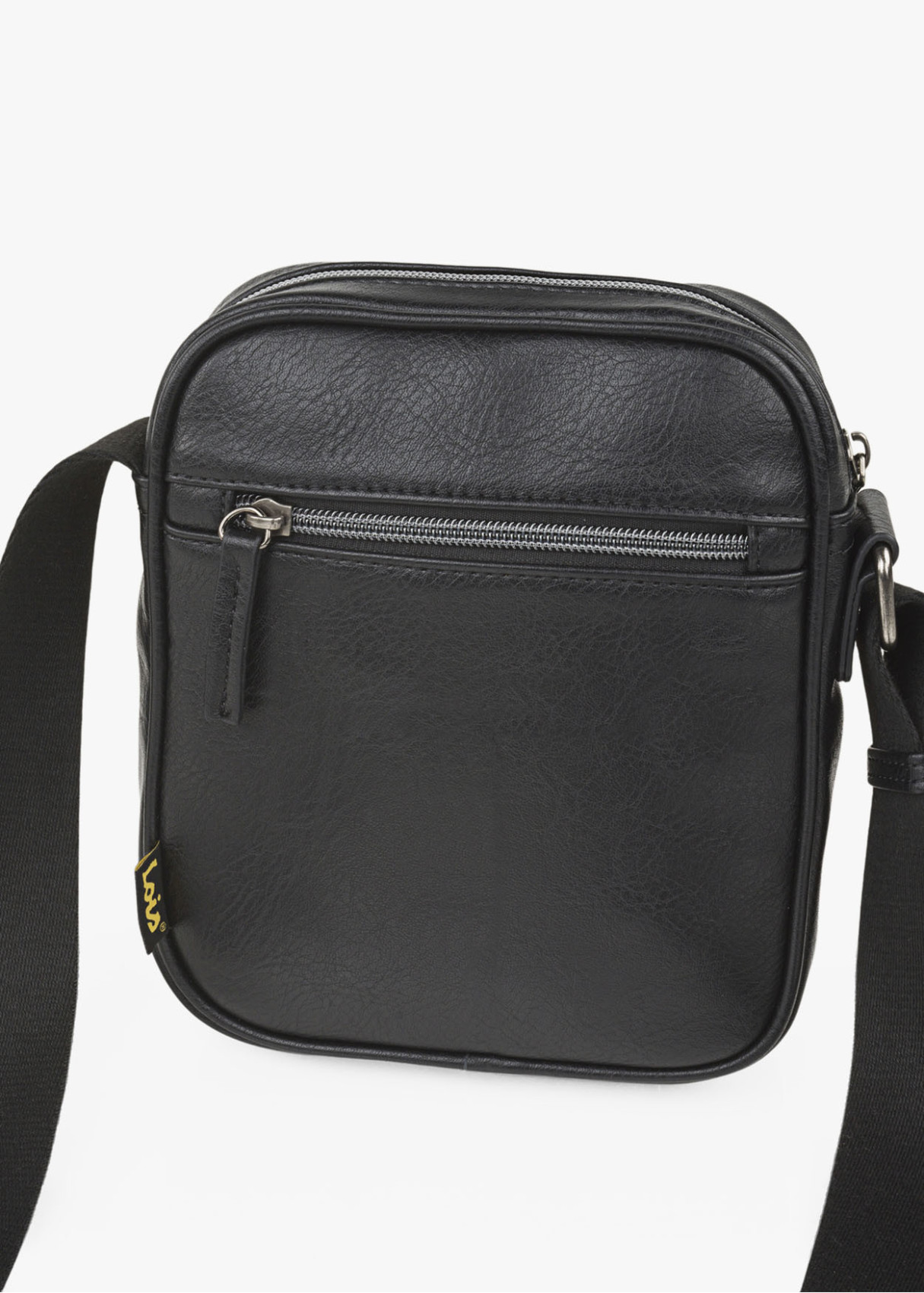 Bandolera Ajustable pequeña bolsillo frontal logo metálico negra