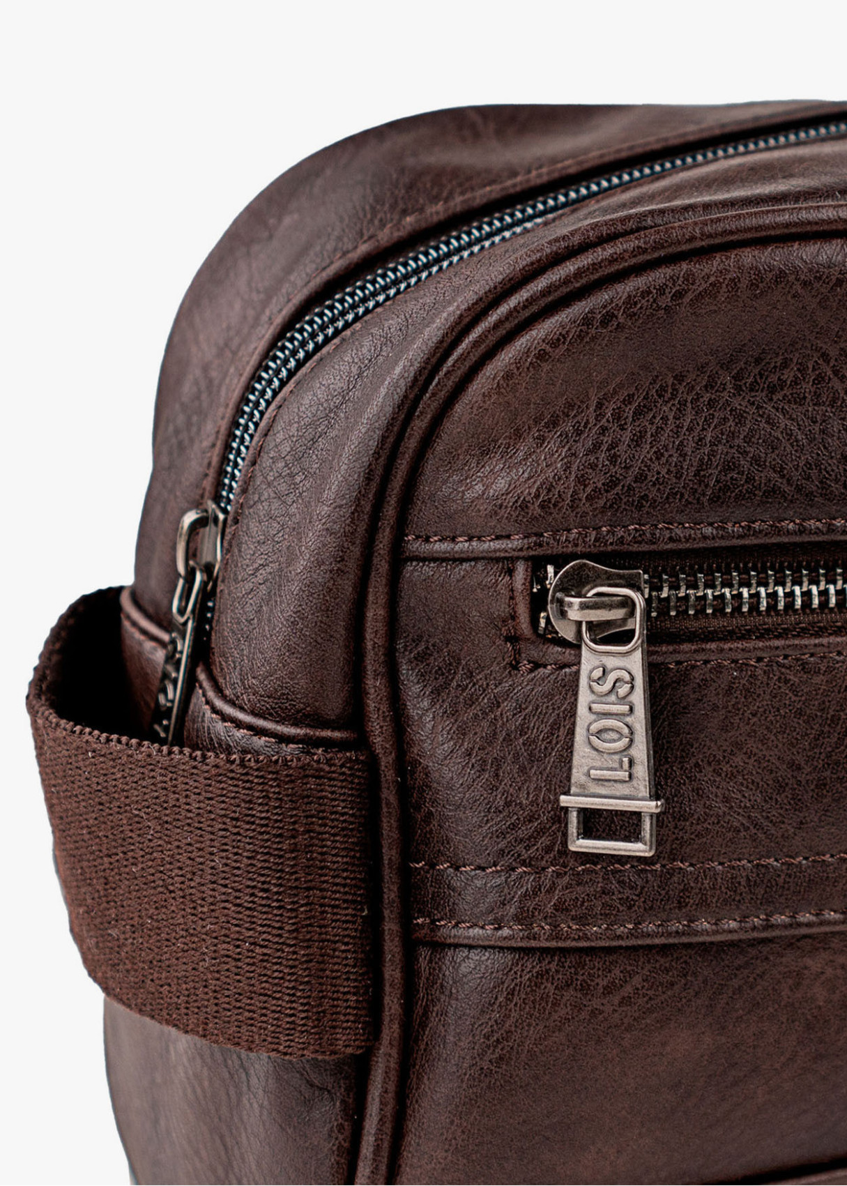 Neceser Pequeño cremalleras y asa lateral marrón