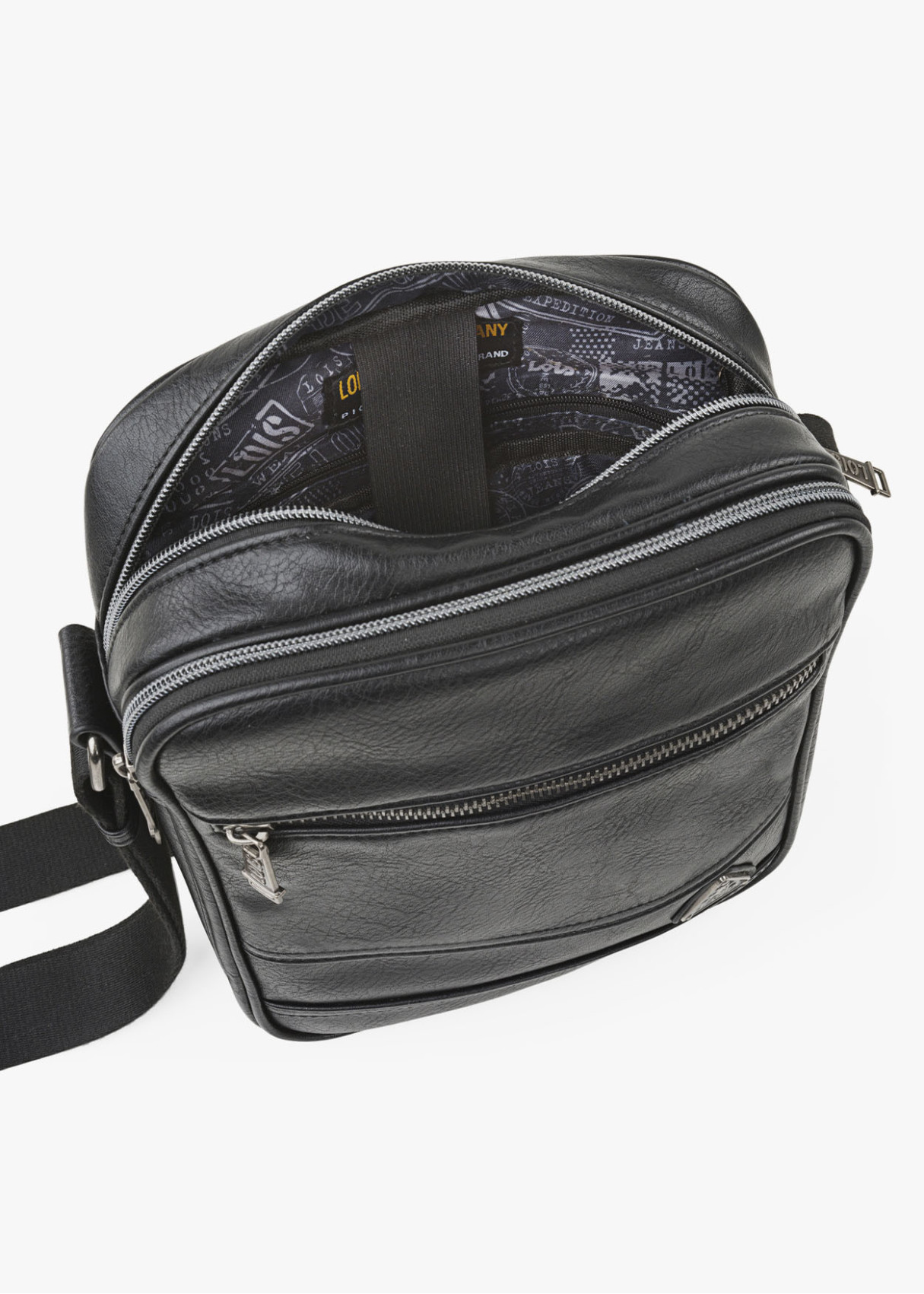 Bandolera Ajustable bolsillo frontal logo metálico negra