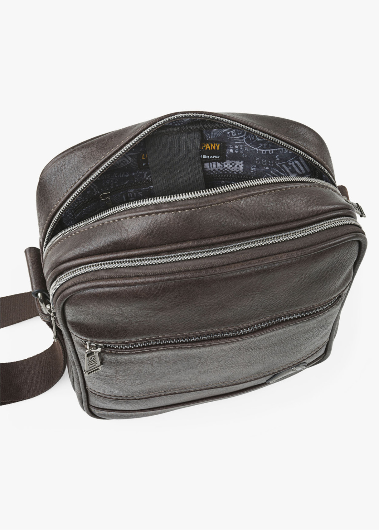 Bandolera Ajustable bolsillo frontal logo metálico marrón