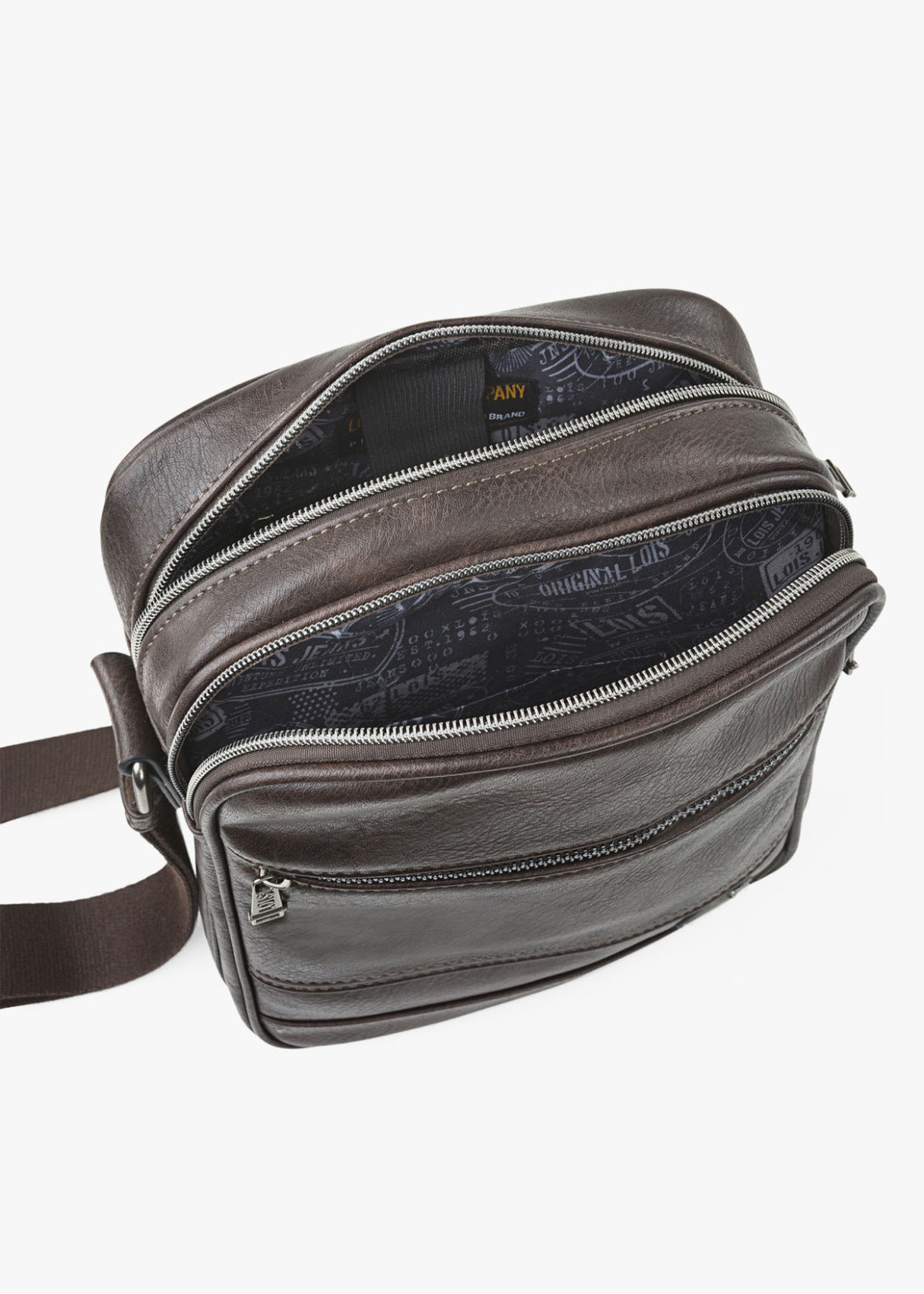 Bandolera Ajustable bolsillo frontal logo metálico marrón