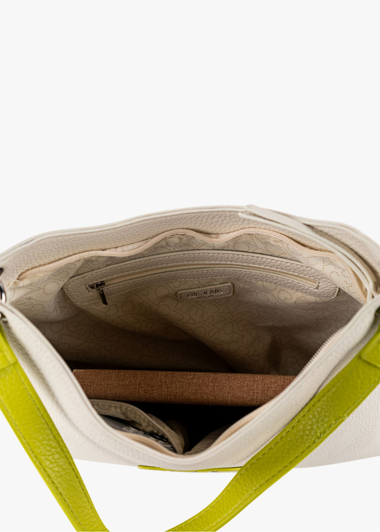 Bolso shopper bolsillo trasero bicolor beige