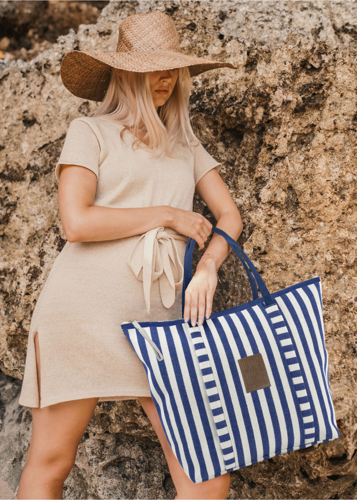 Bolso Playa Grande cremallera rayas azul