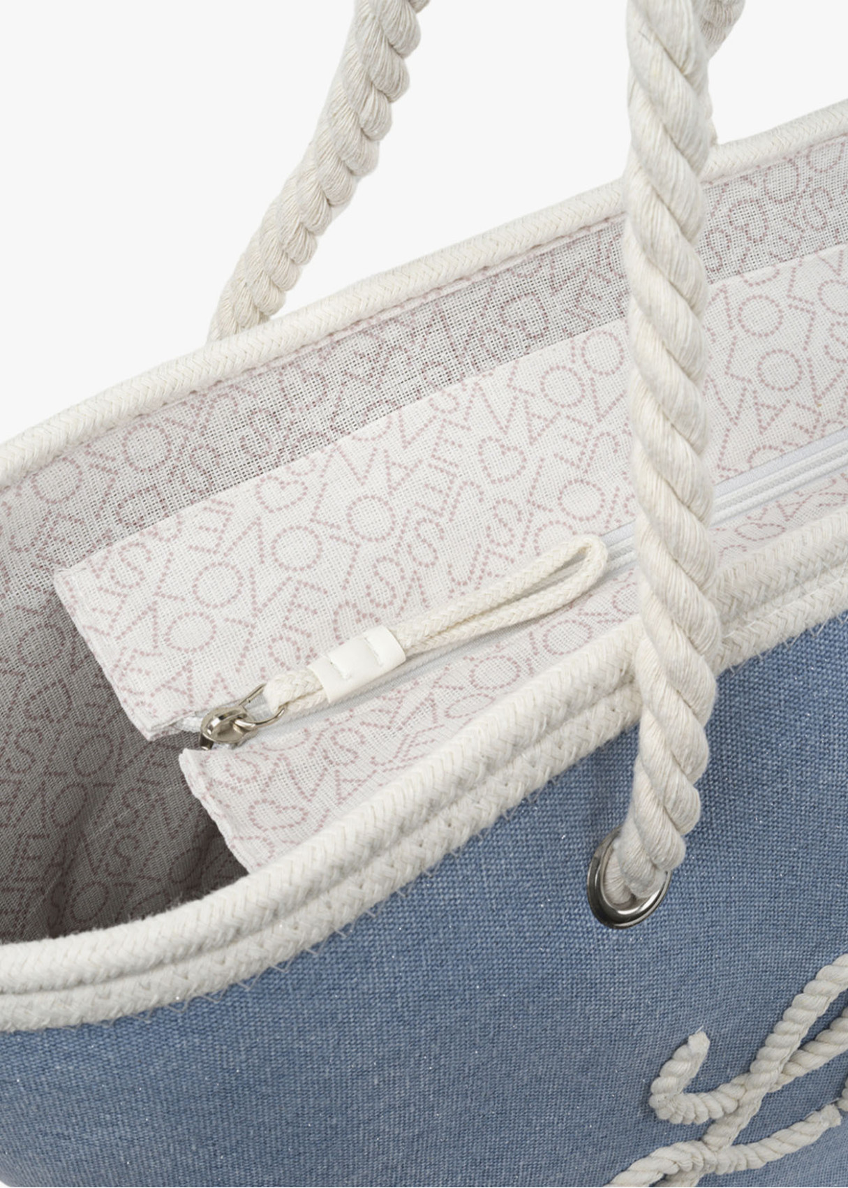 Bolsa Playa cremallera logo bordado azul