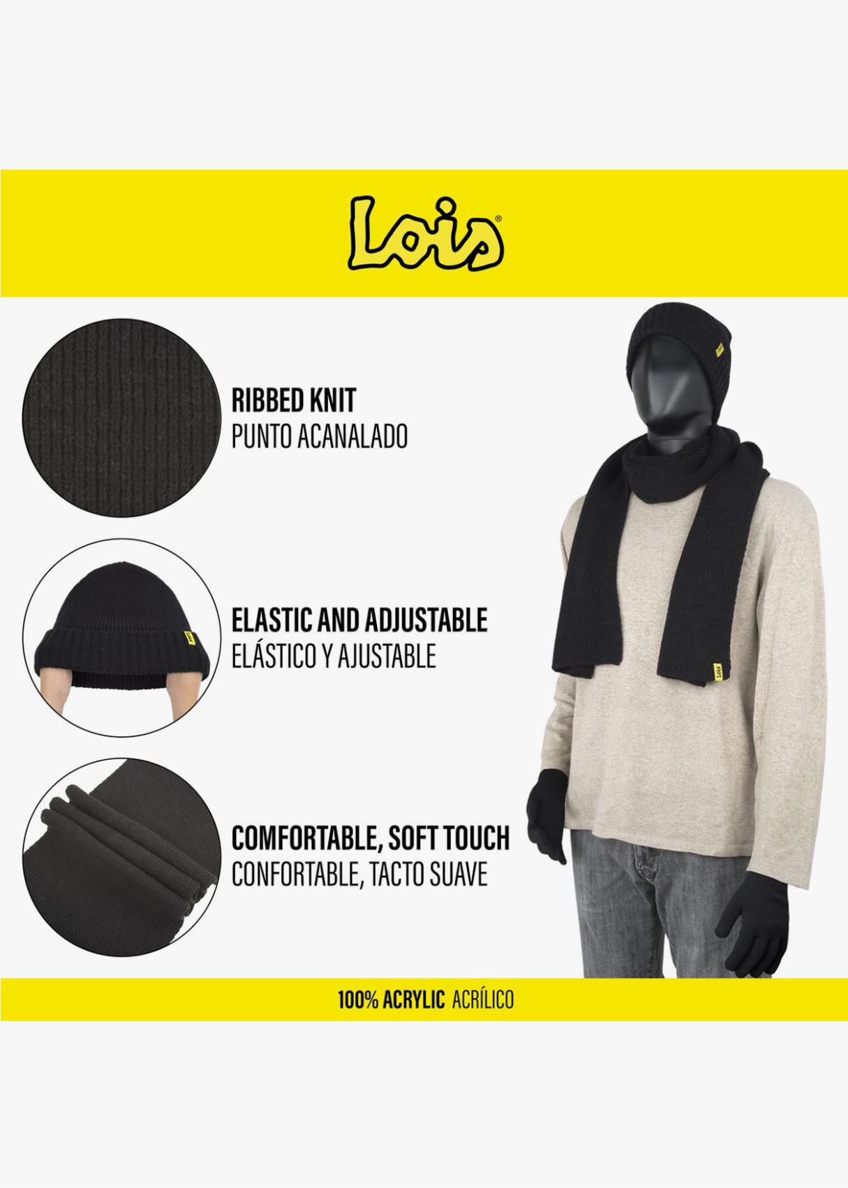 Conjunto Gorro Y Bufanda Con Guantes Negro