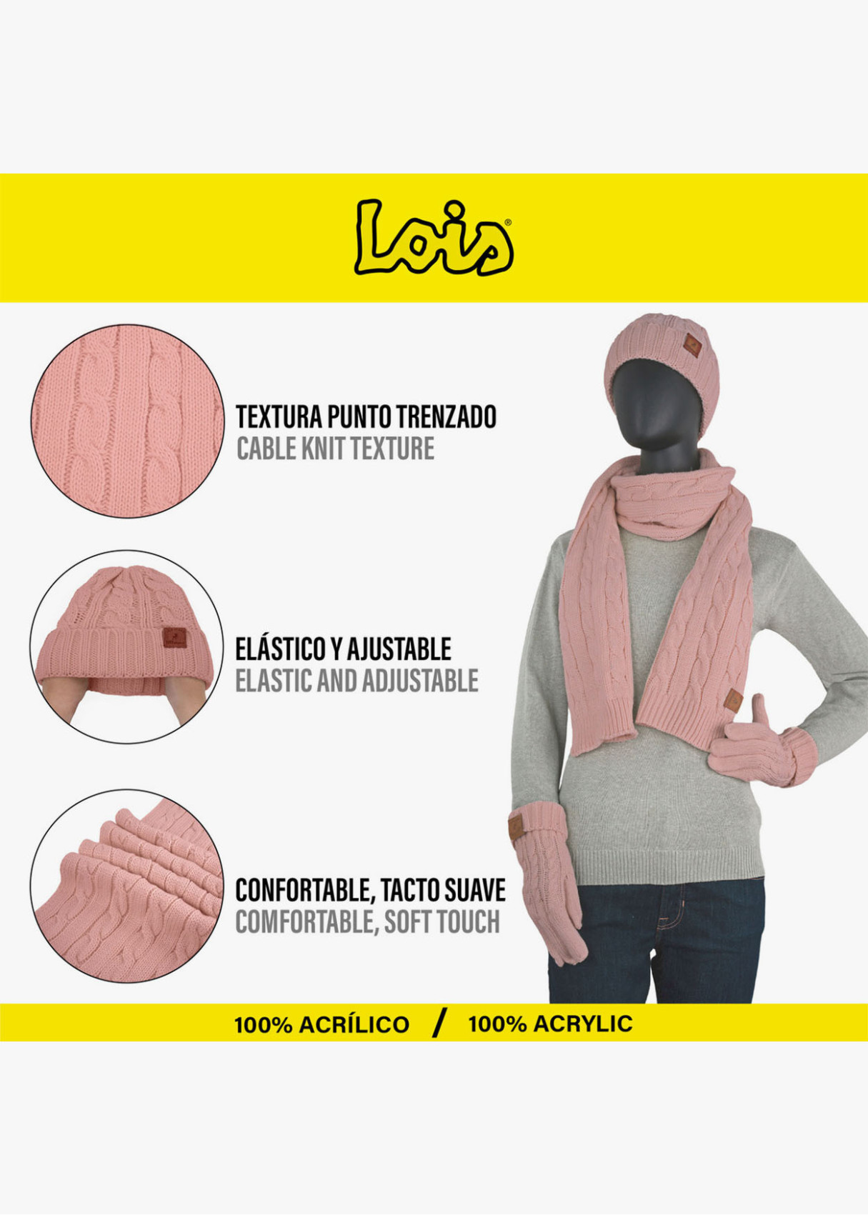 Conjunto Gorro Y Bufanda Con Guantes Rosa