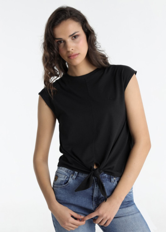 Camiseta Básica Tejido Mezcla De Lino De Manga Larga negra