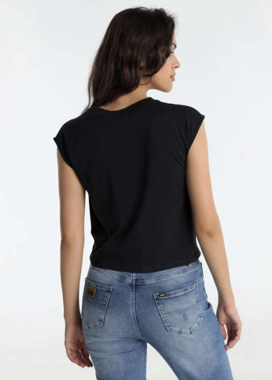 Camiseta Básica Tejido Mezcla De Lino De Manga Larga negra