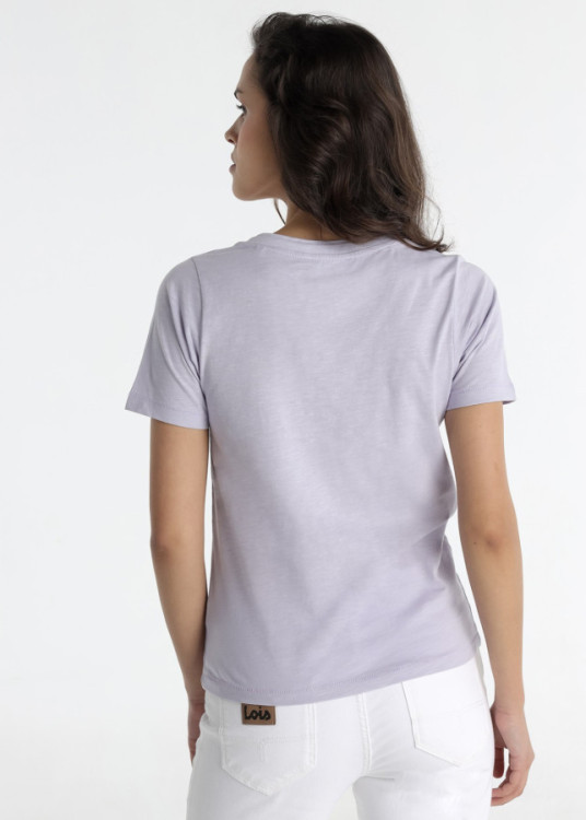 Camiseta Manga Corta Doble Cuello Pico Rib morada LILY ASEES