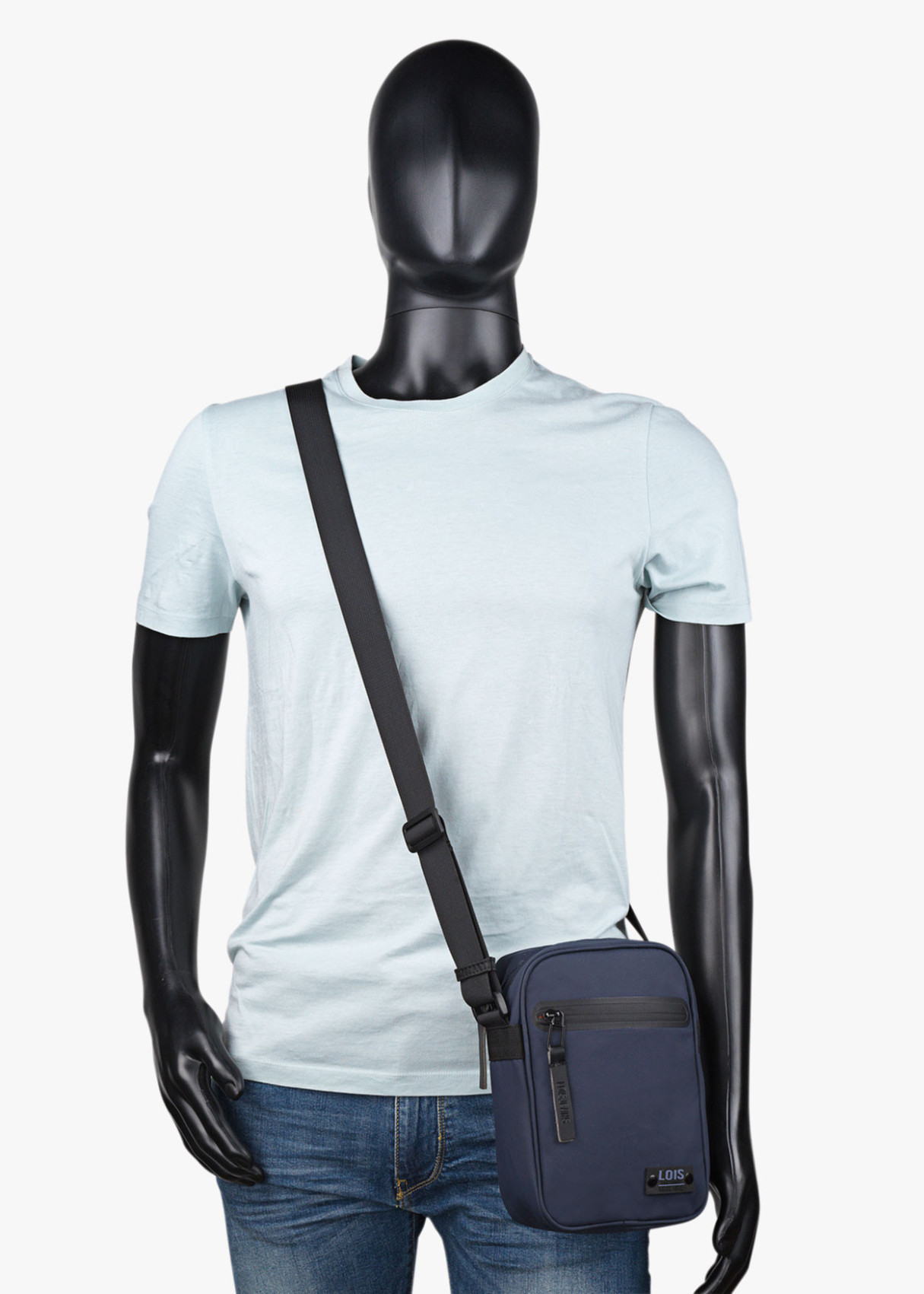 Bolso bandolera ajustable con bolsillo contraste color interior azul marino