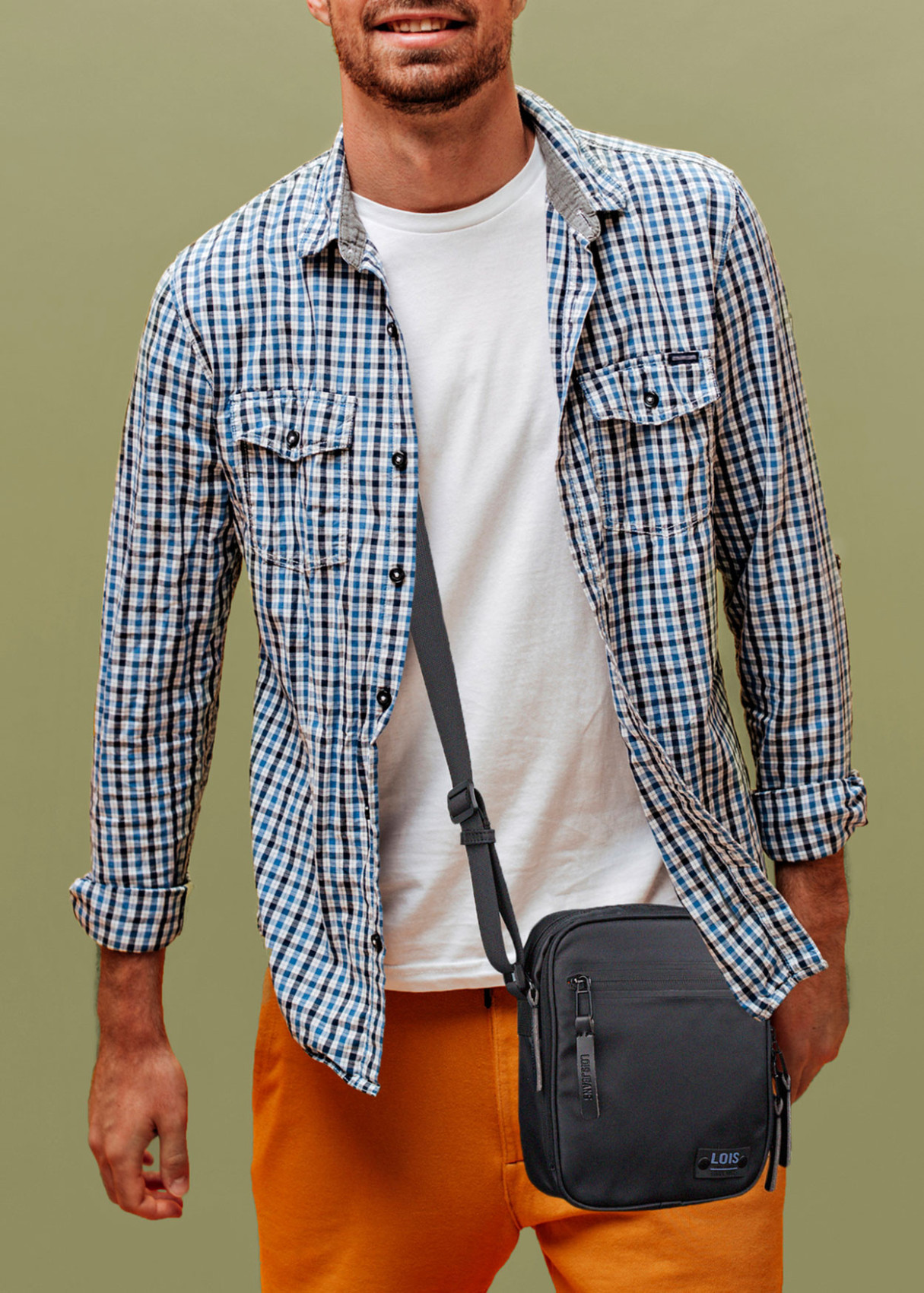 Bandolera ajustable con multiples compartimentos bicolor negra