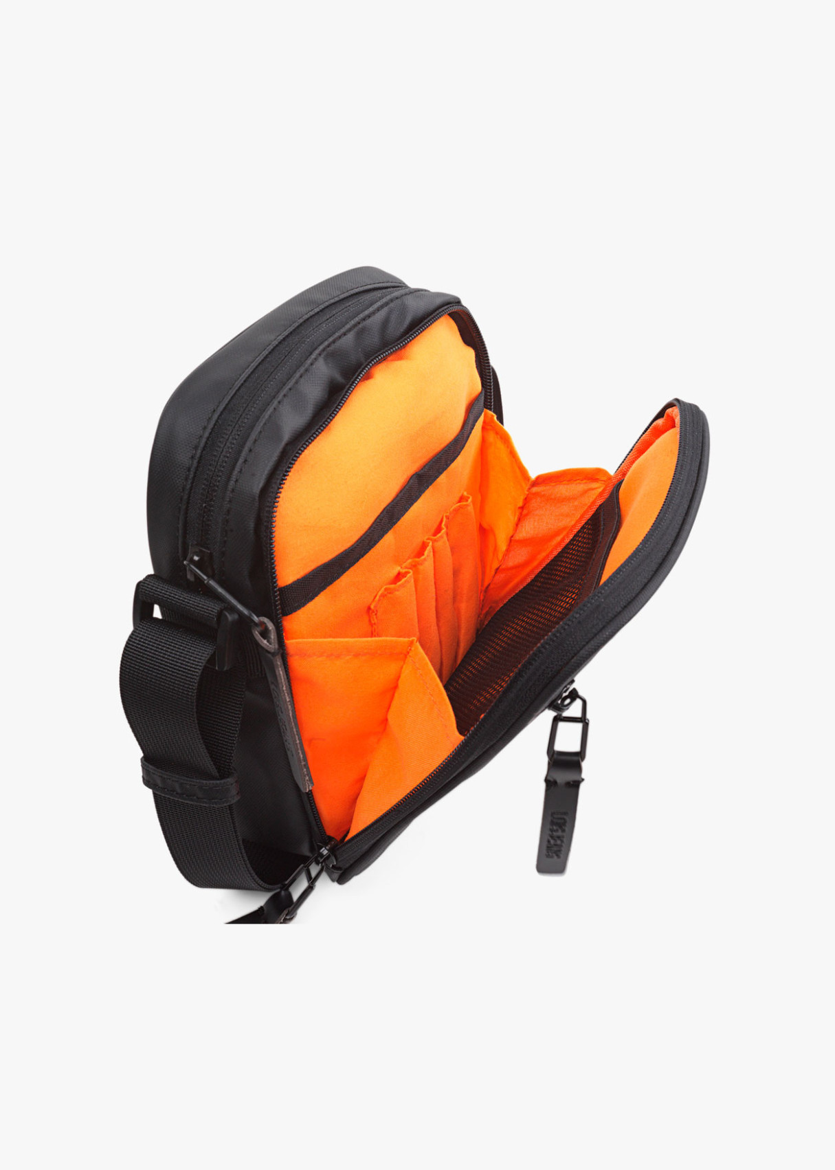 Bandolera ajustable con multiples compartimentos bicolor negra