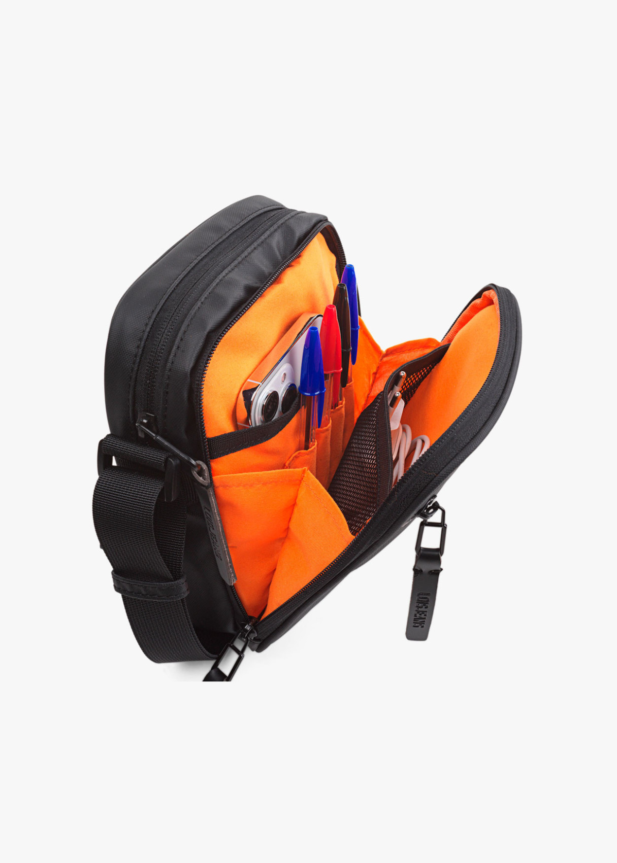 Bandolera ajustable con multiples compartimentos bicolor negra