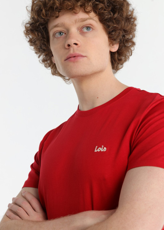 Camiseta Básica manga corta Cuello Caja Logo Bordado roja
