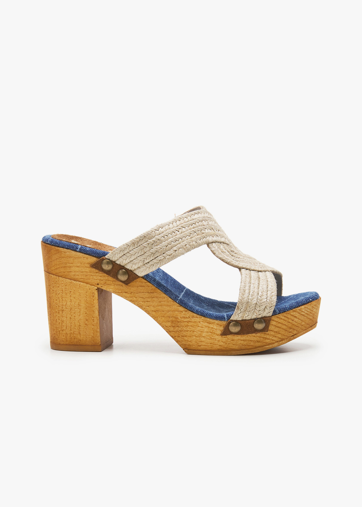 Sandalias de tiras cruzadas en yute con suela efecto madera beige