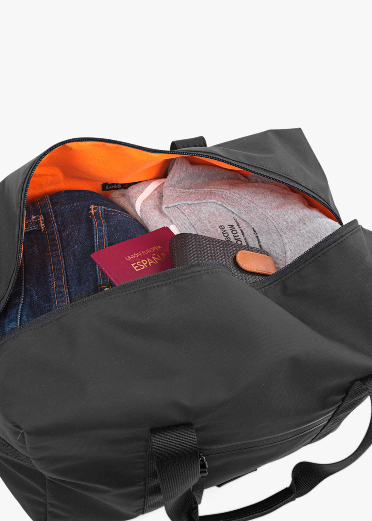 Bolsa de viaje con bandolera ajustable contraste color negra